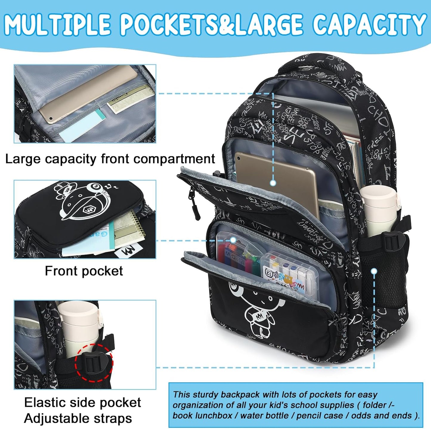 Bluboon Kids Backpack Boys Camo Bookbag Teens Elementary School Bag Daypack Travel Back Pack Middle school (Grey Letter)