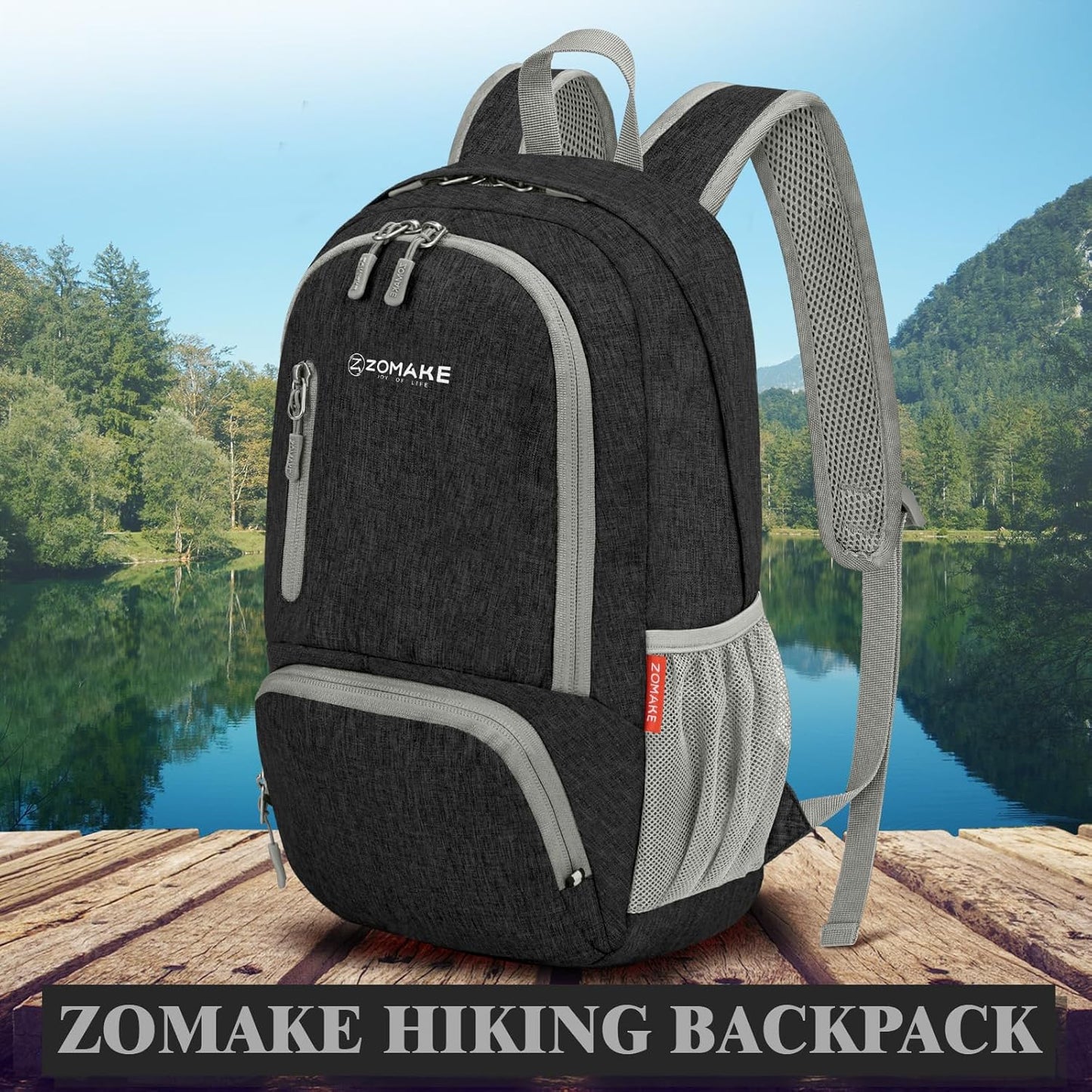 ZOMAKE Ultra Lightweight Packable Backpack 20L,Small Foldable Backpacks Hiking Water Resistant Collapsible Daypack for Women Men(Black-B2)
