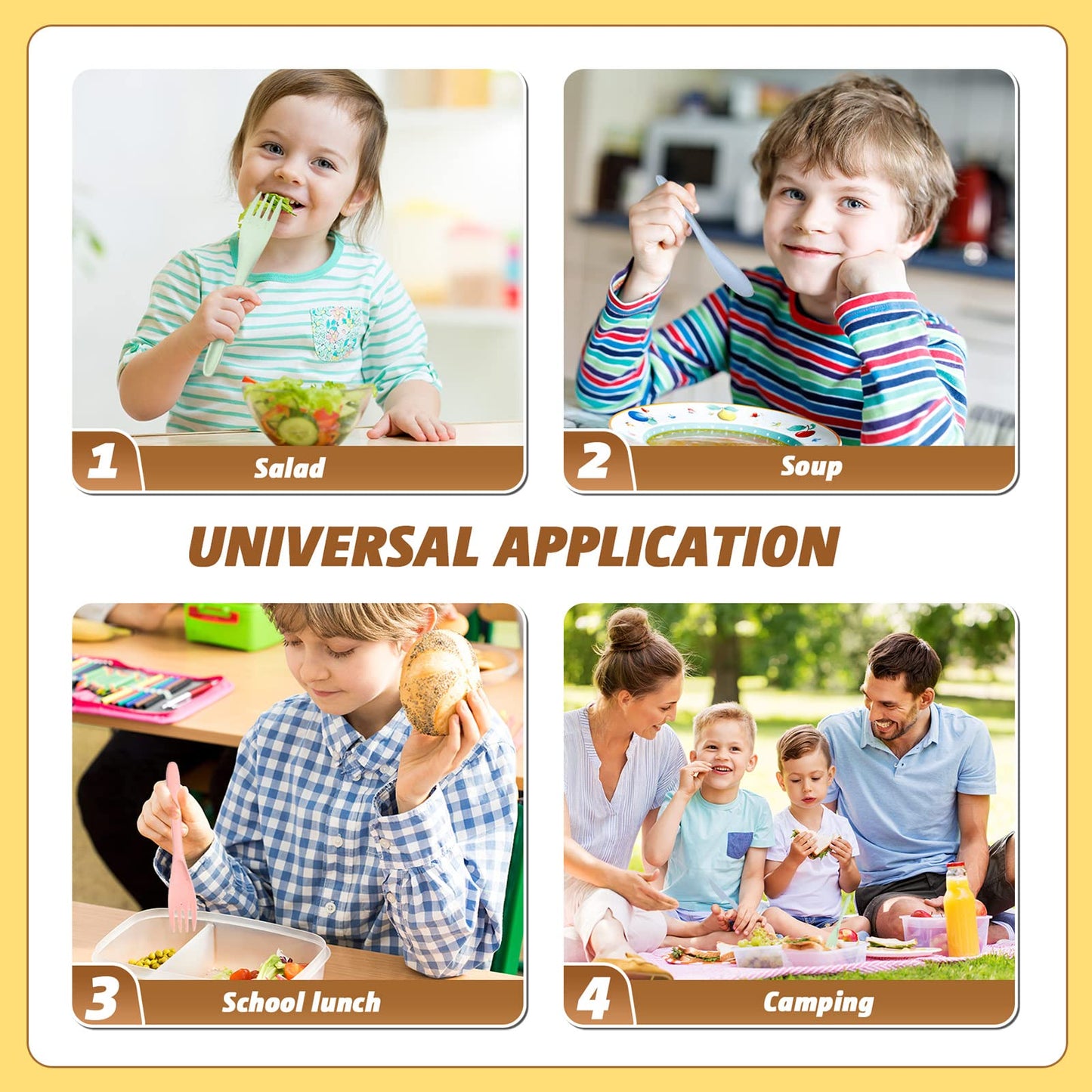 Jinei Reusable Travel Utensils Set Wheat Straw with Case,Bright