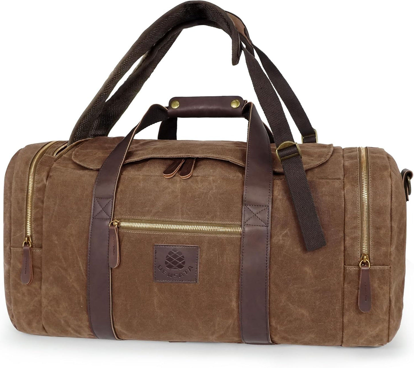 Duffle Bag for Travel, 50L Waxed Canvas Duffle Bag Vintage Travel Bag Overnight Bag with Shoes Compartment Men (Vintage Dark Brown, Large-50L)