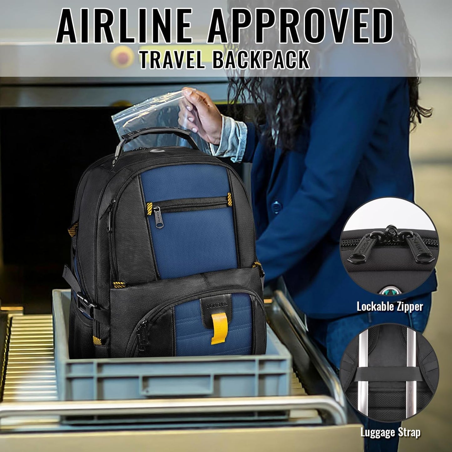 YOREPEK 18.4 Laptop Backpack, Large Backpacks with USB Charger Port, TSA Friendly Flight Approved Weekend Carry on Backpack with Luggage Strap for Men and Women, Roy Blue