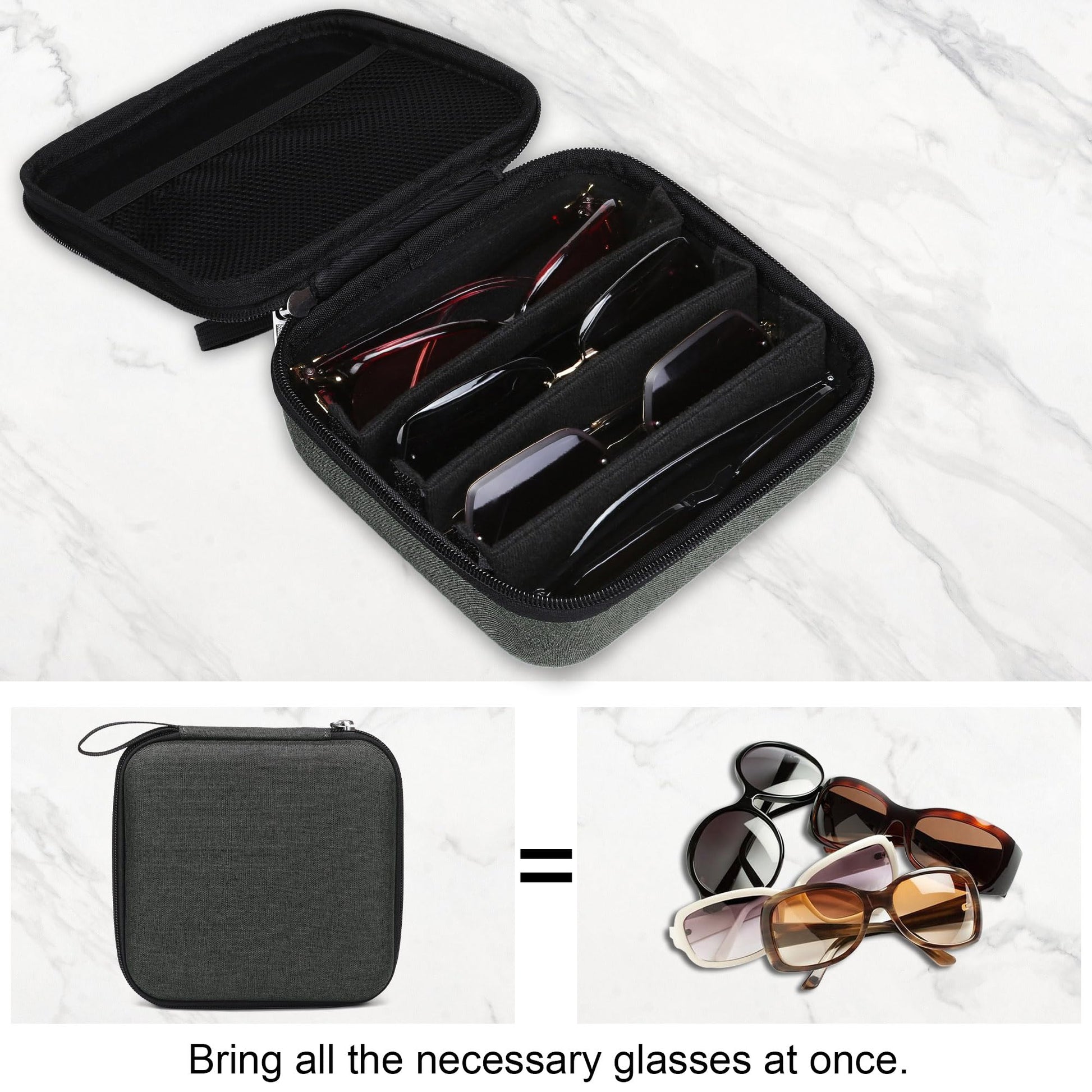 Bukere Travel Sunglasses Organizer Case Adjustable Slot For Multiple Eyeglasses Hard-shell Portable