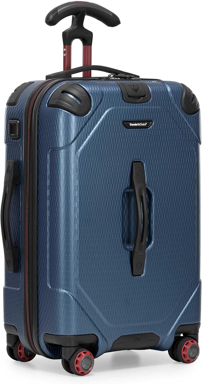 Traveler's Choice Maxporter II Hardside Polycarbonate Suitcase with Spinner Wheels, TSA Lock, Navy, 22" Carry-On Luggage