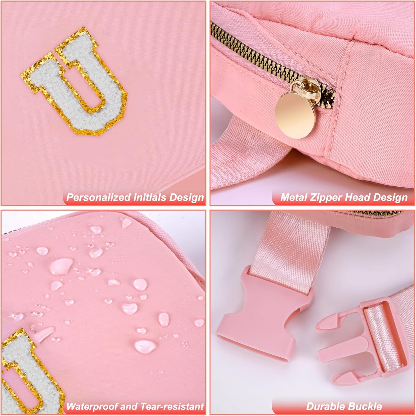 Belt Bag Crossbody Bags for Girls Women - Gifts for 8 9 10 11 12 13 Year Old Girl - Teen Birthday Gifts - Small Waist Packs Trendy Kids Fanny Pack - Initial White U,Peach Bag