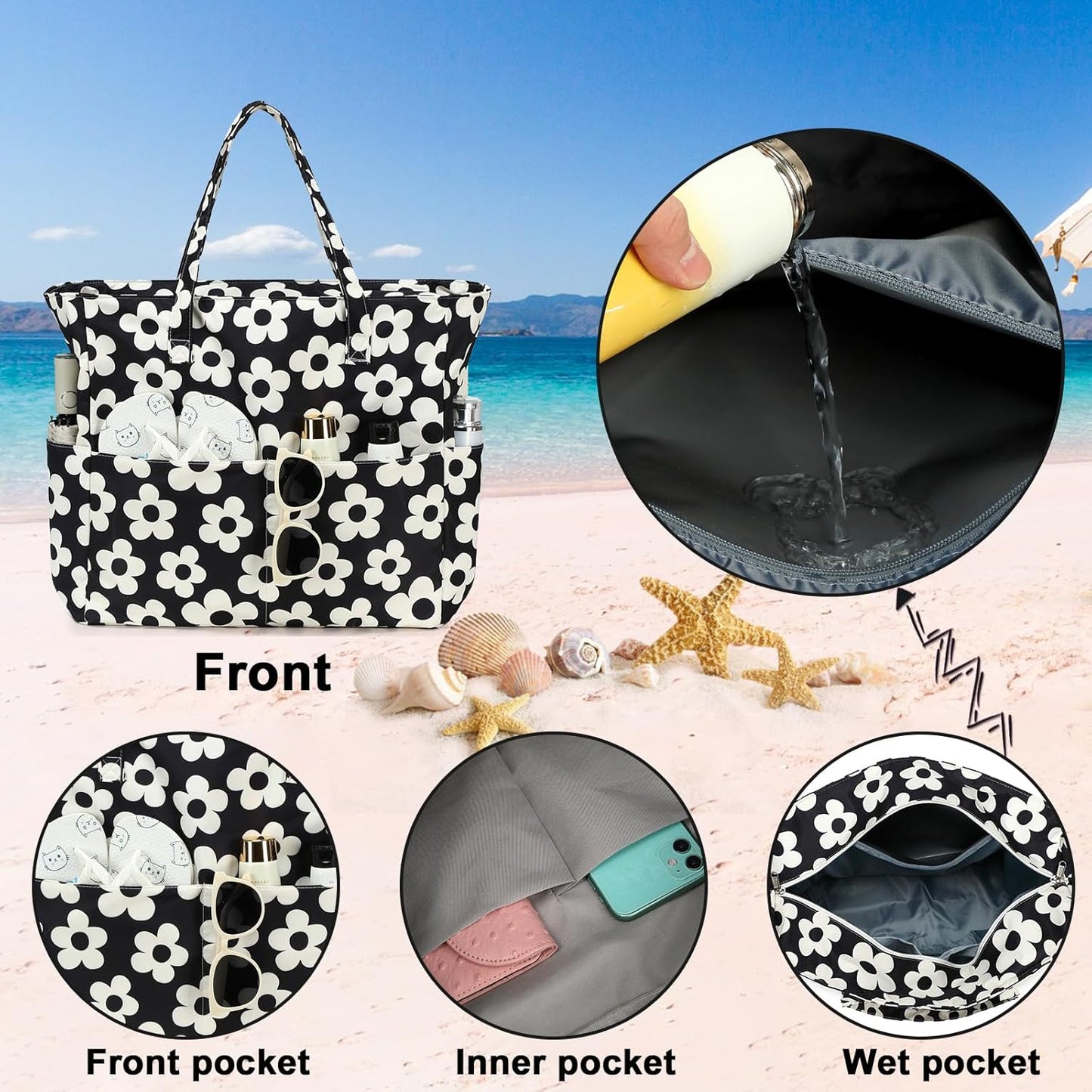 Bluboon Waterproof Beach Tote Pool Bags for Women Ladies Extra Large Carry On Bag With Wet