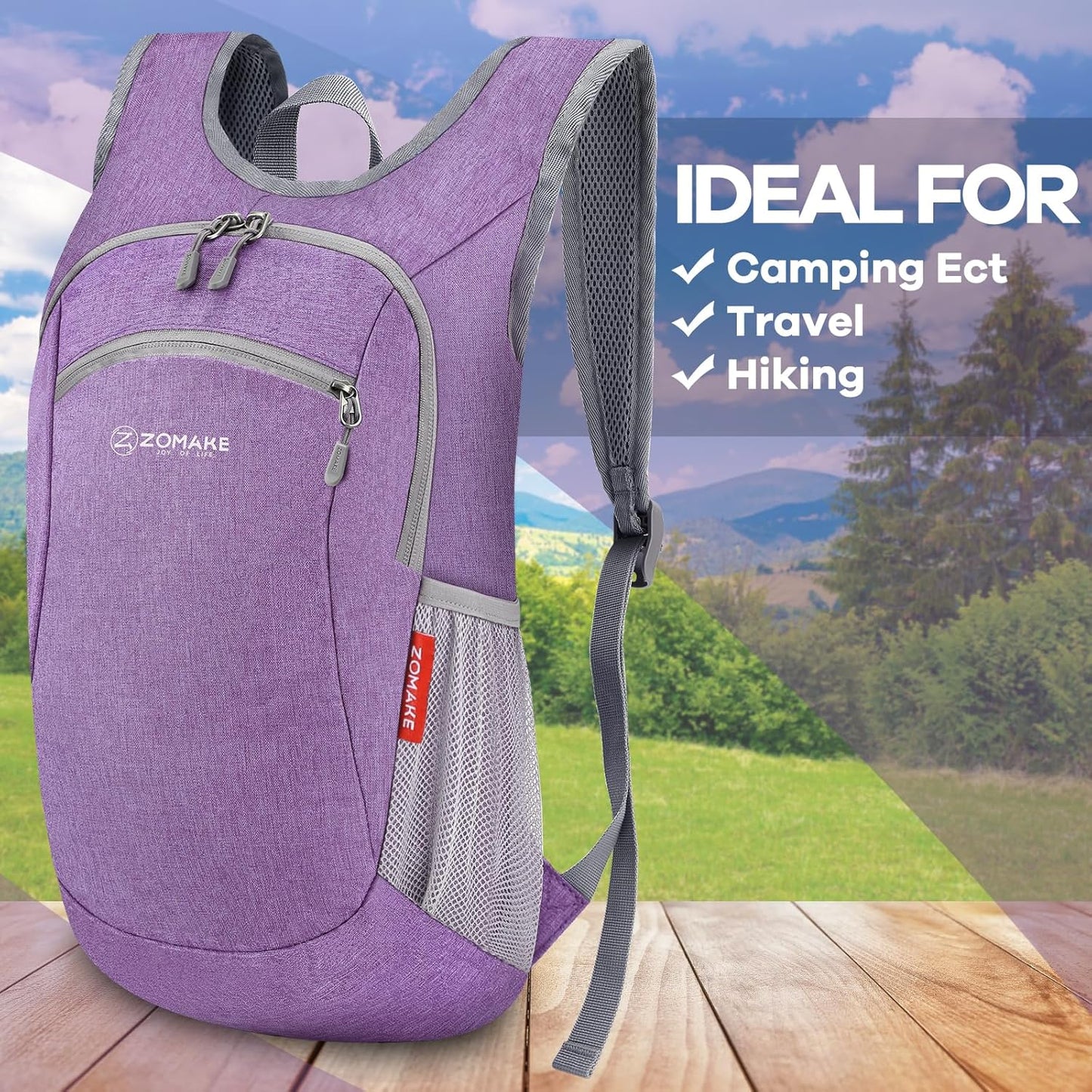 ZOMAKE Ultra Lightweight Packable Backpack 10L,Small Foldable Backpacks Hiking Water Resistant Collapsible Daypack for Women Men(Light Purple-A1)