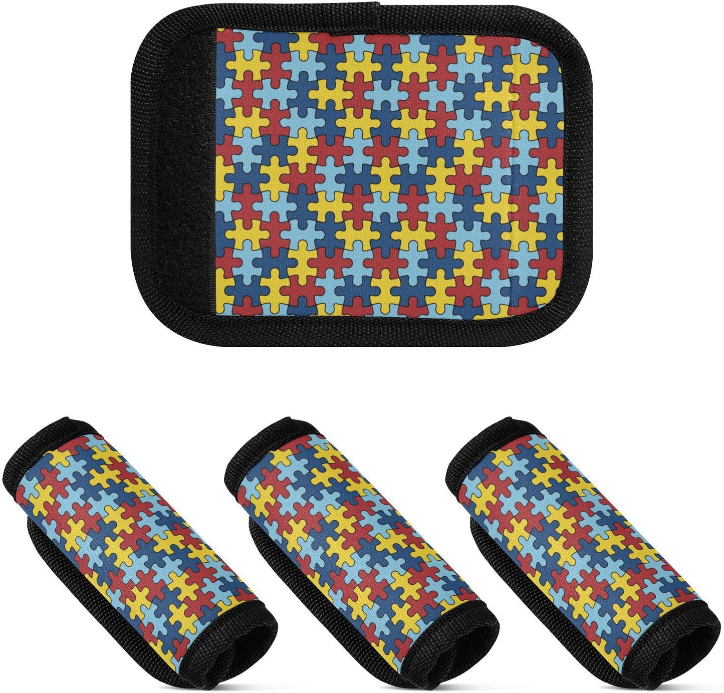 Autism Awareness Puzzle Piece 2 Pack Luggage Handle Wrap for Suitcase Luggage Identifier Travel Tags Handle Protection Sleeve Cover