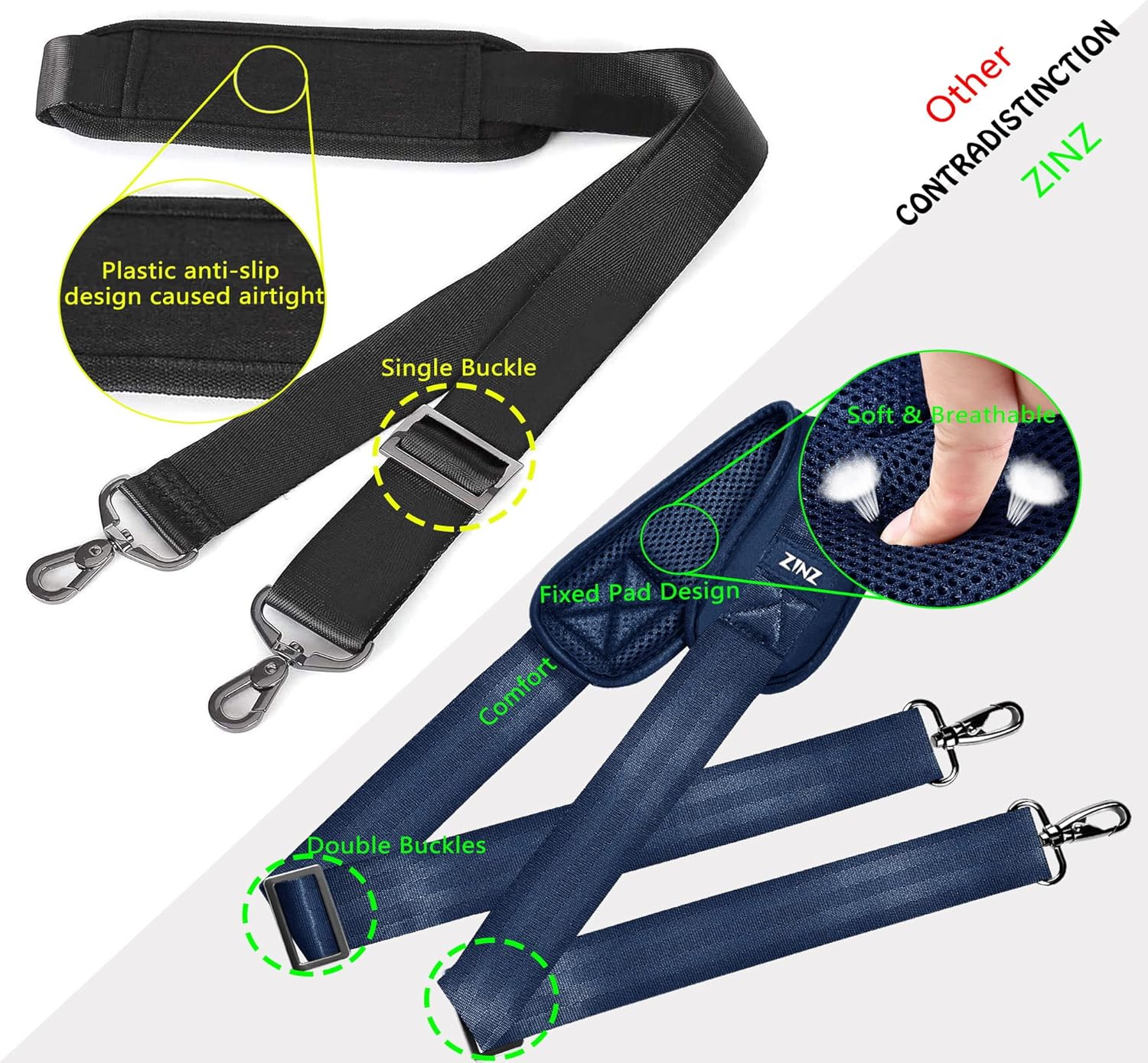 ZINZ Shoulder Strap 58" Ultra-Thick Fixed Padded and Adjustable Buckles Crossbody Strap for