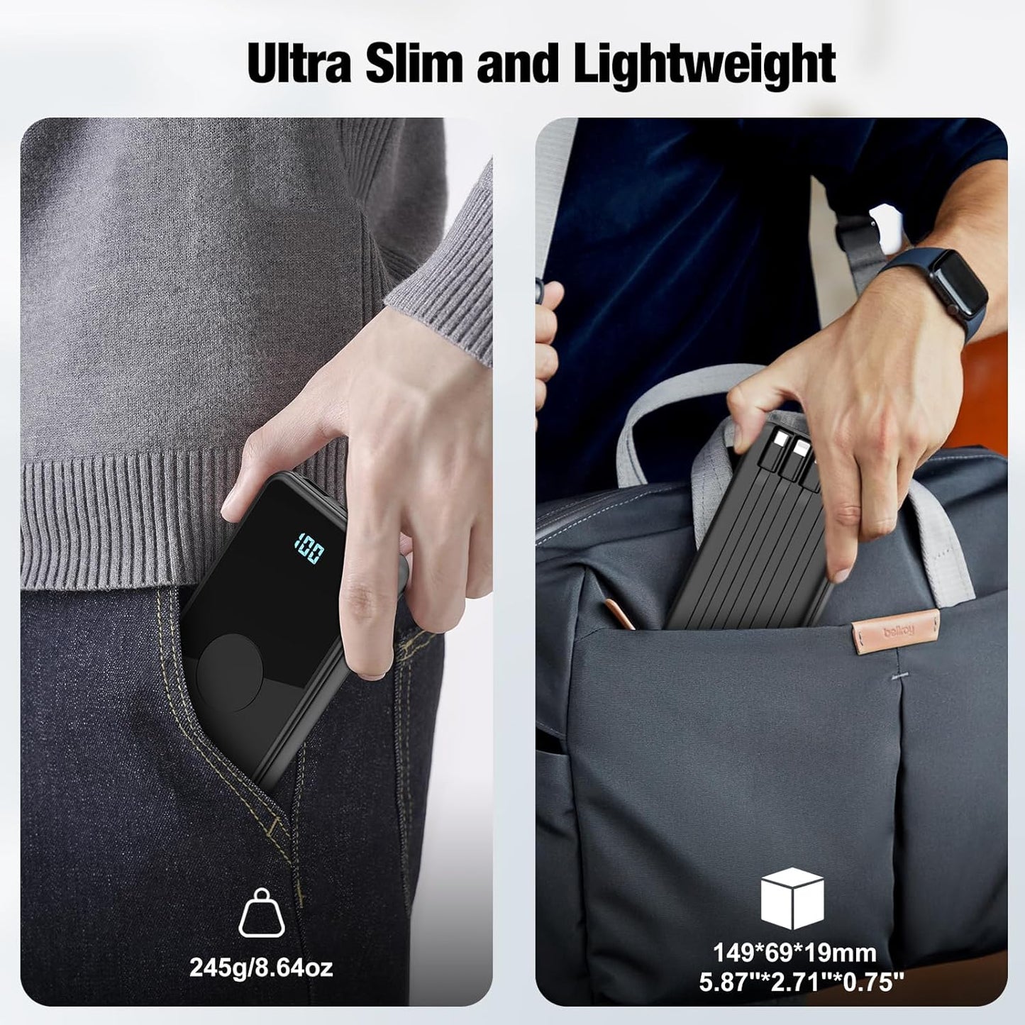 Portable Charger with Built in Cables,High Speed Power Bank 10000mAh Travel Battery Pack 5 Outputs 3 Inputs Portable Phone Charger Backup Battery for iPhone, Samsung, iPad,Tablets (Black)