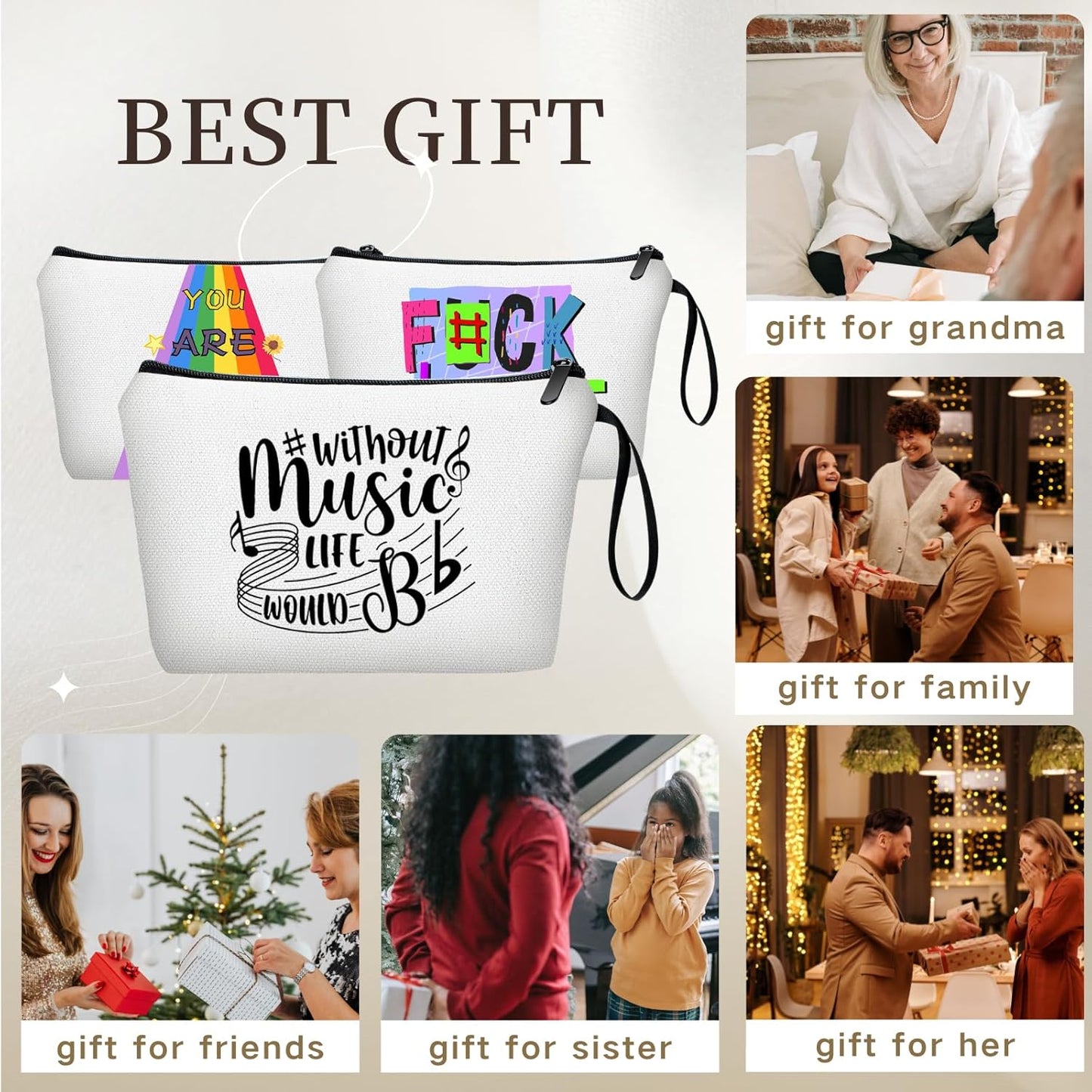 Music Lovers Thank You Appreciation Birthday Gifts for Women Friends Sister Female Teacher Bff Small Travel Cosmetic Makeup Bag