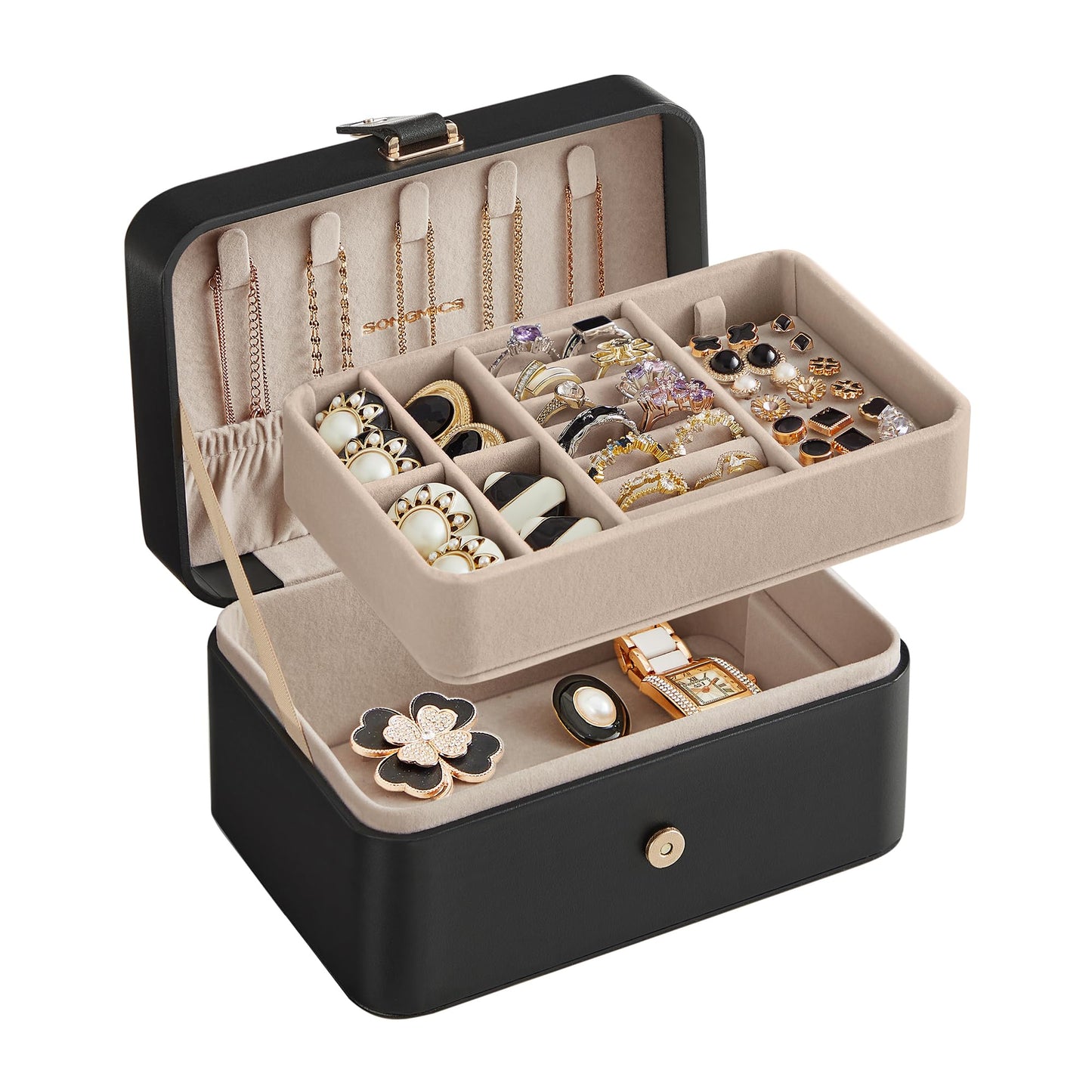 SONGMICS Travel Jewelry Organizer, 2-Layer Portable Jewelry Box Case
