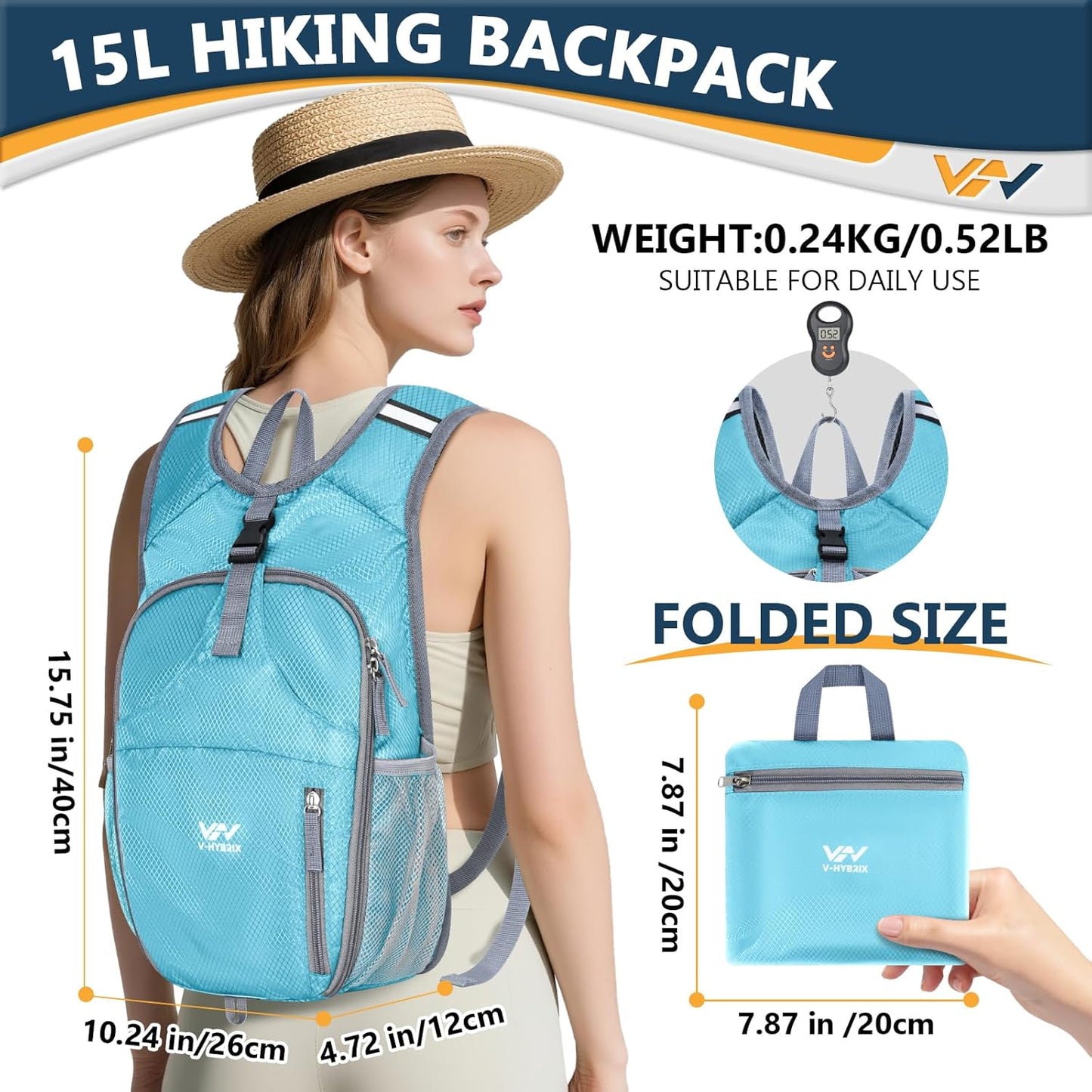15L Foldable Hiking Backpack,Lightweight Packable Waterproof Machine Washable Daypack with Chest