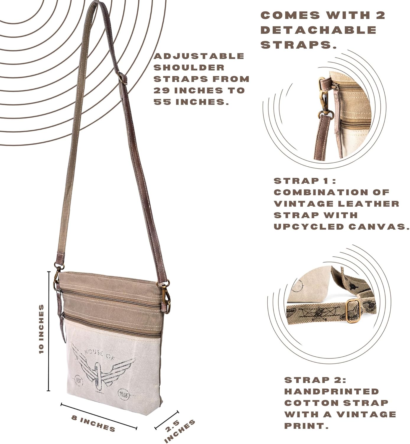 3B SHOUZO Messenger and Shoulder Bag - Upcycled Vintage Canvas & Leather