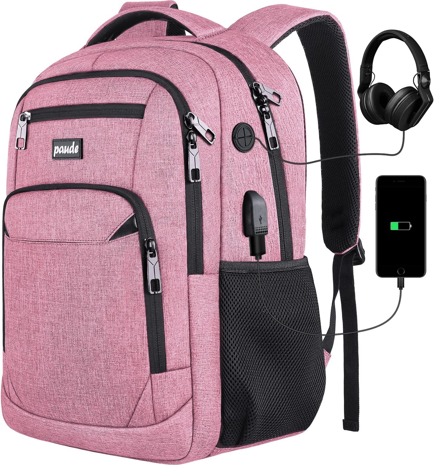 Paude Backpack for Women and Teen Girls, School/College Laptop Bookbag for City Trip, Pink