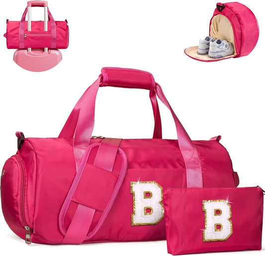 Birthday Gifts for Niece, Girls Travel Duffel Bag, Kids Initial Overnight Bags with Shoe Compartment, Customized Sport Gym Weekender Bag with Makeup Pouch, Sweet 16 Gift for Girl (Letter B)