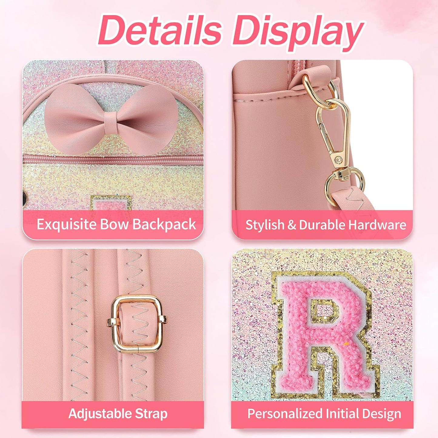 Christmas Birthday Gift for 2 3 4 5 6 7 8 9 10 Year old Girls Personalized Initial Mini Backpack Purse for Toddler Kids-Shine-R