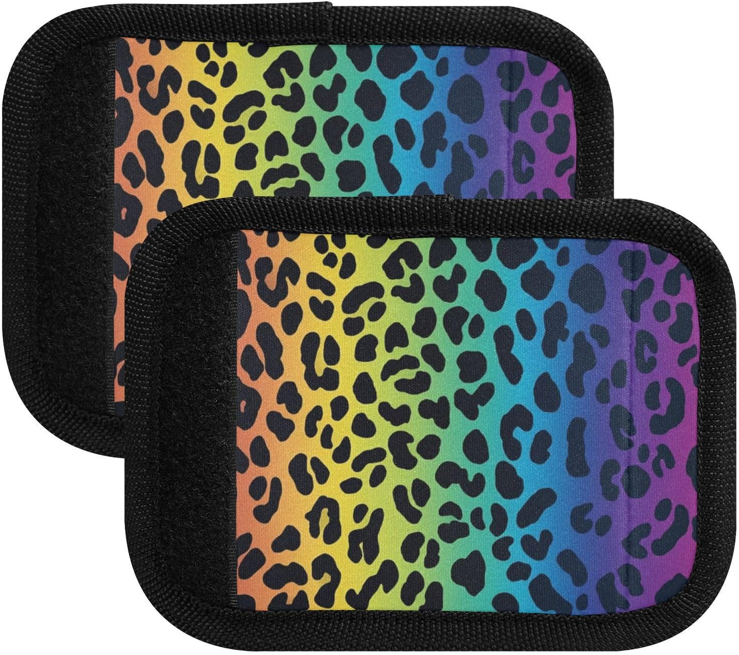 Rainbow Leopard Print 4 Pack Luggage Handle Wraps Covers for Suitcase Identifiers Bag Tags Travel Accessories