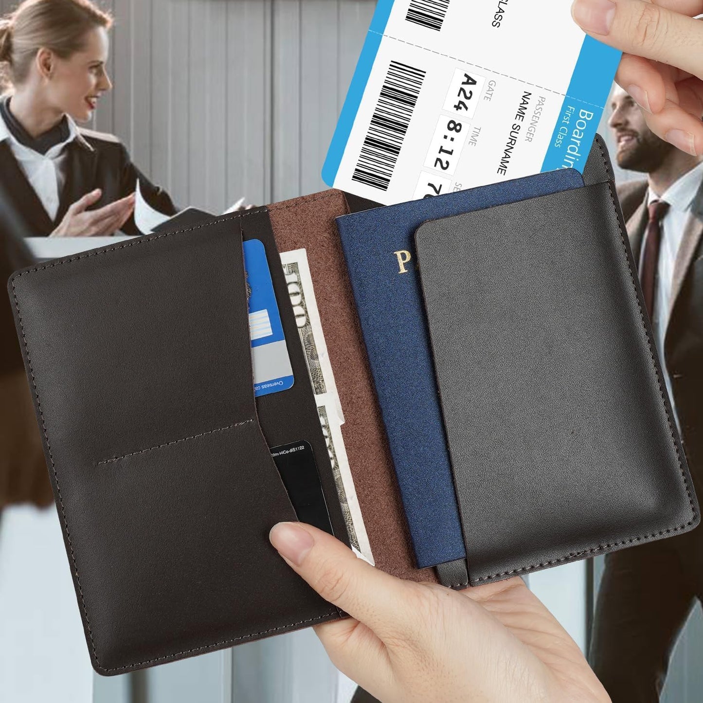 Full Grain Leather Passport Holder Wallet Cover for Men and Women Travel, Passport Holder with Slot Passport Wallet, Travel Essentials Genuine Leather Passport Cover Gifts (Coffee)