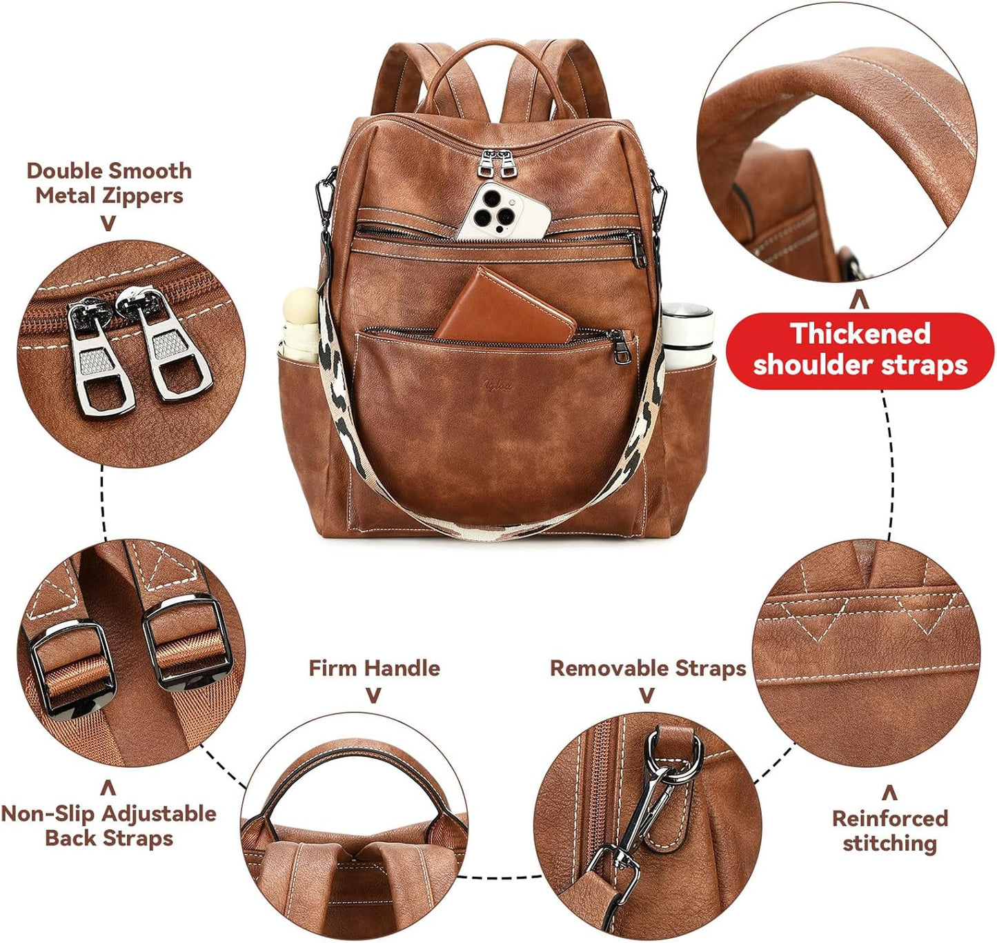 Vegan Leather Laptop Backpack for Women 15.6 Inch Work Backpack Purse for Travel College