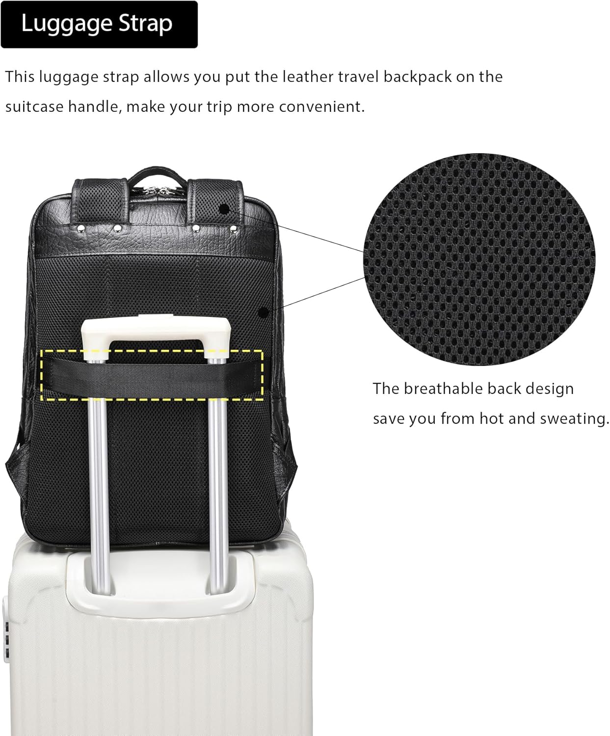 LANNSYNE Full Grain Leather Backpack For Men, 15.6" Leather Laptop Backpack Hiking Travel Bag