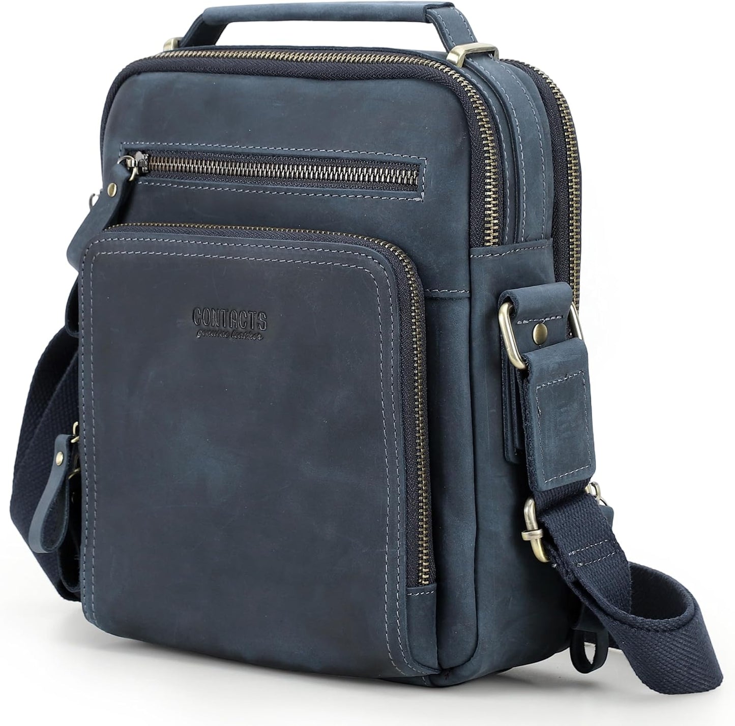 Top Grain Leather 11" Messenger Bag for Man & Woman, Multi Pockets, Fits to 8.3"/10.9" iPad for Daily/School/Business/Travel