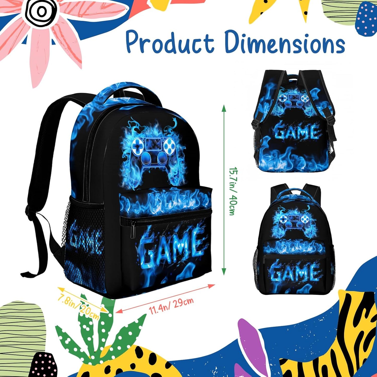 Gaming Kids Backpack for Boys Girls Gamepad Elementary Schoolbag Kindergarten Gamer Bookbags Preschool Toddler Book Bags Travel Bag Hiking Camping Rucksack Daypack for Students Back to School Gifts