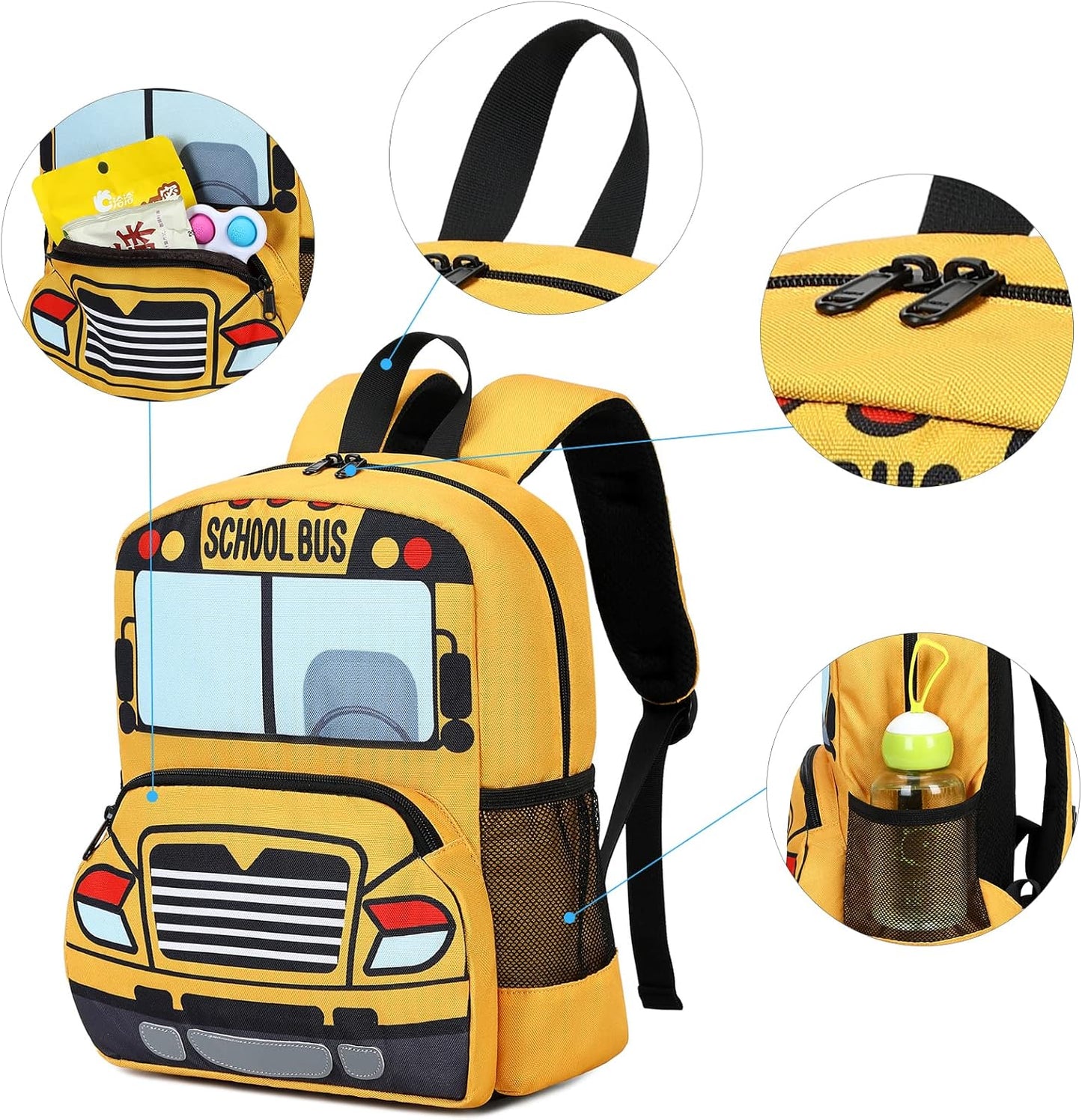 Kids Backpack for Boys Girls Preschool Bookbags 3D Cartoon Daycare Toddler Bags (Yellow bus)