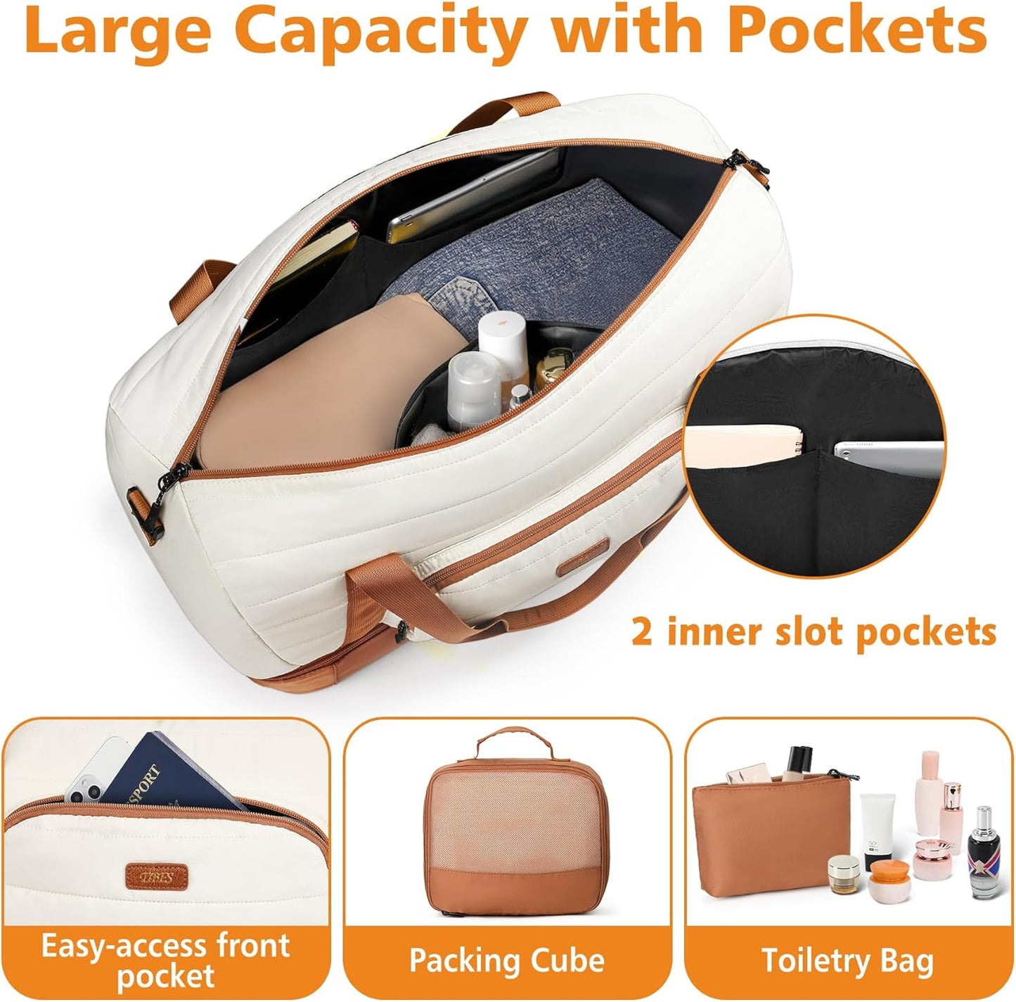 Travel Weekender Bag for Women, Overnight Bag with Shoe Compartment Oversized Travel Duffel Bag Carry On Tote 21"