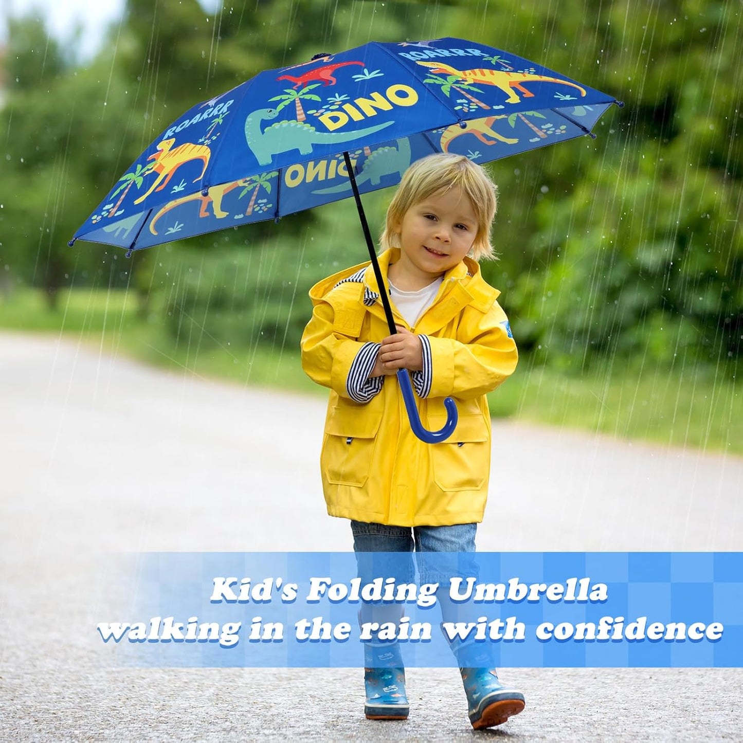 Kids Umbrella, Safety Windproof Umbrella with Easy-Grip Hook Handle for Toddler Girls and Boys