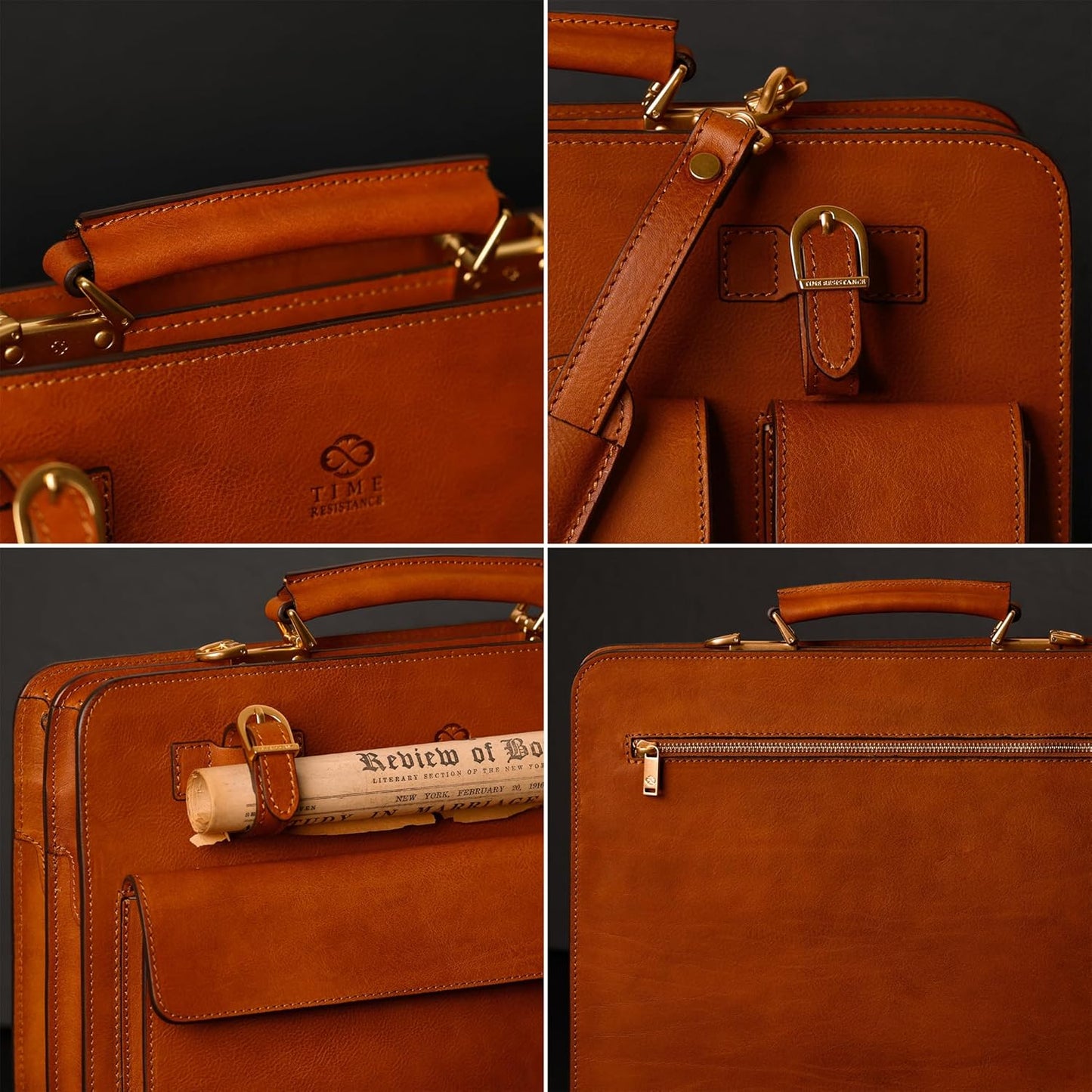 Time Resistance Leather Briefcase - Classy Bag for Men - Business and Vintage Briefcase Made in Italy