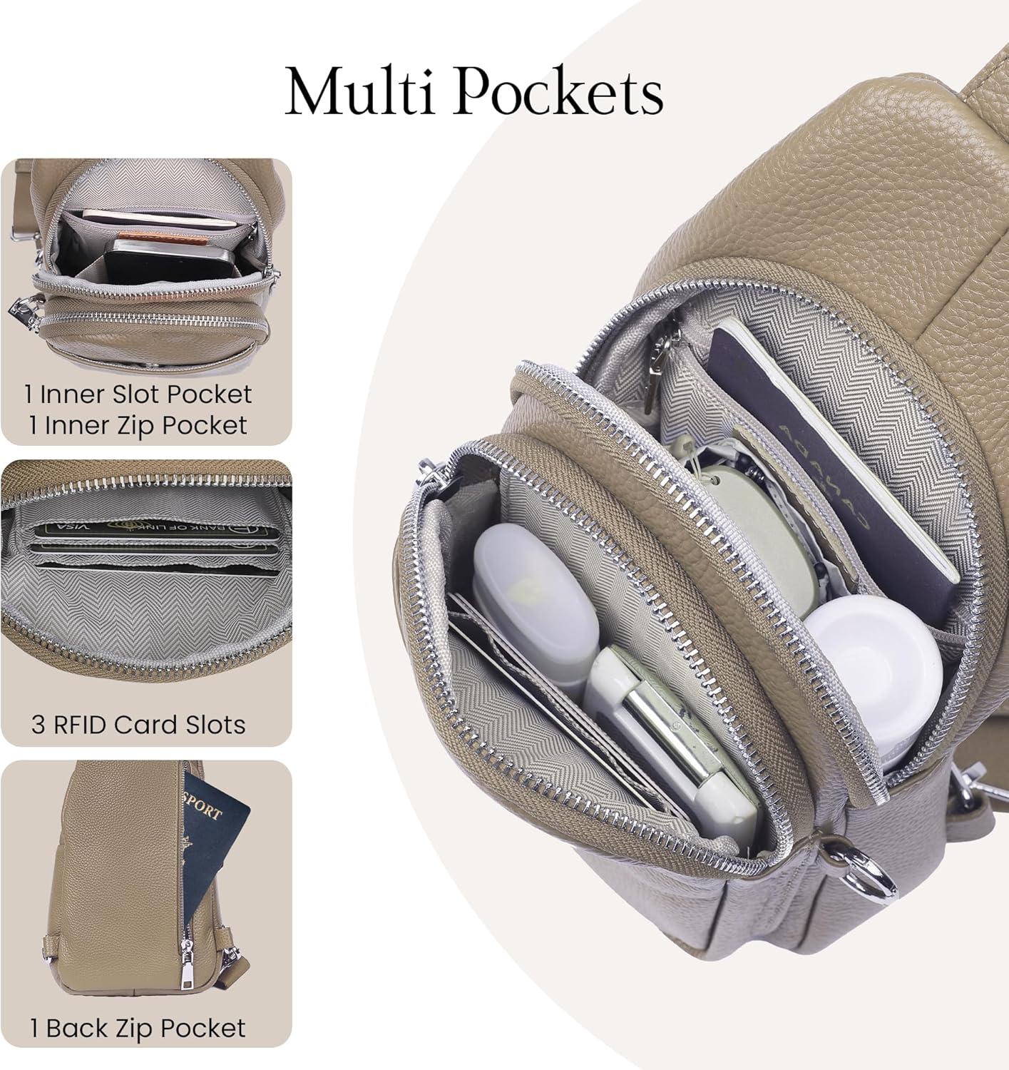 befen Genuine Leather Small Sling Bag for Women Anti-Theft Crossbody Chest Bags Fanny Packs for