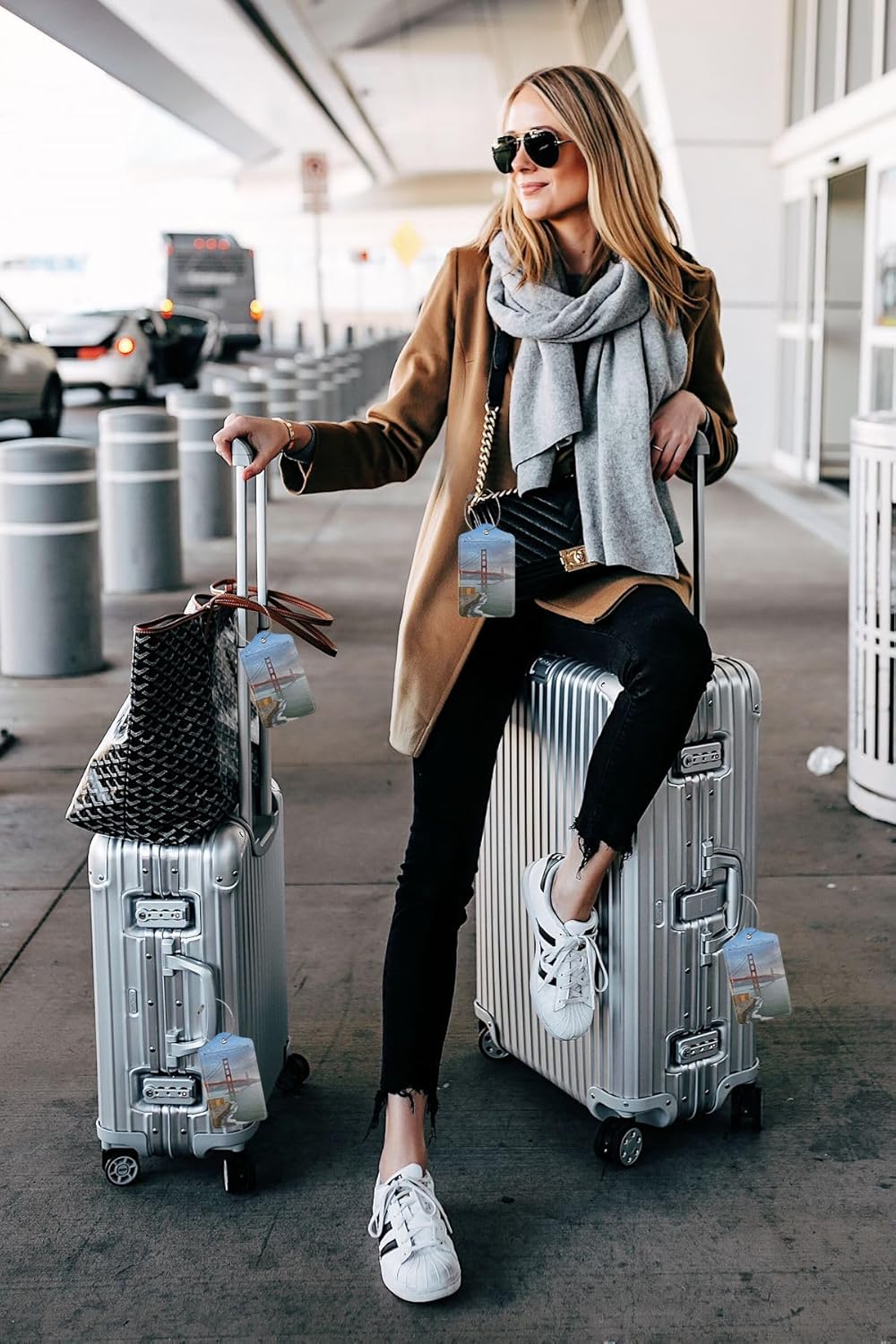 2 Pack Luggage Tags Golden Gate Bridge Travel PU Cute Leather Luggage Tag Name ID Labels with Privacy Cover Suitcases Women Men Girls Boys Fun Laggage Tags san Francisco Landscape (San Francisco)
