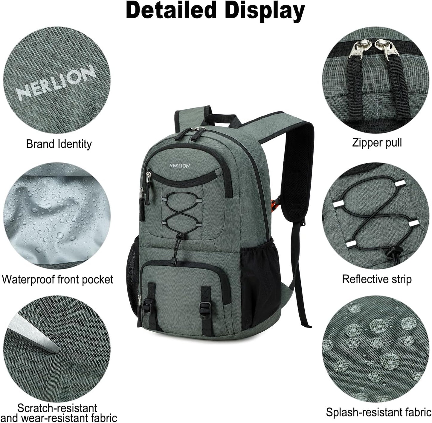 Nerlion Lightweight Foldable 35L Hiking Backpack Travel Backpack for Men Women Camping Waterproof Outdoor Hiking Daypack Backpack Dark Gray