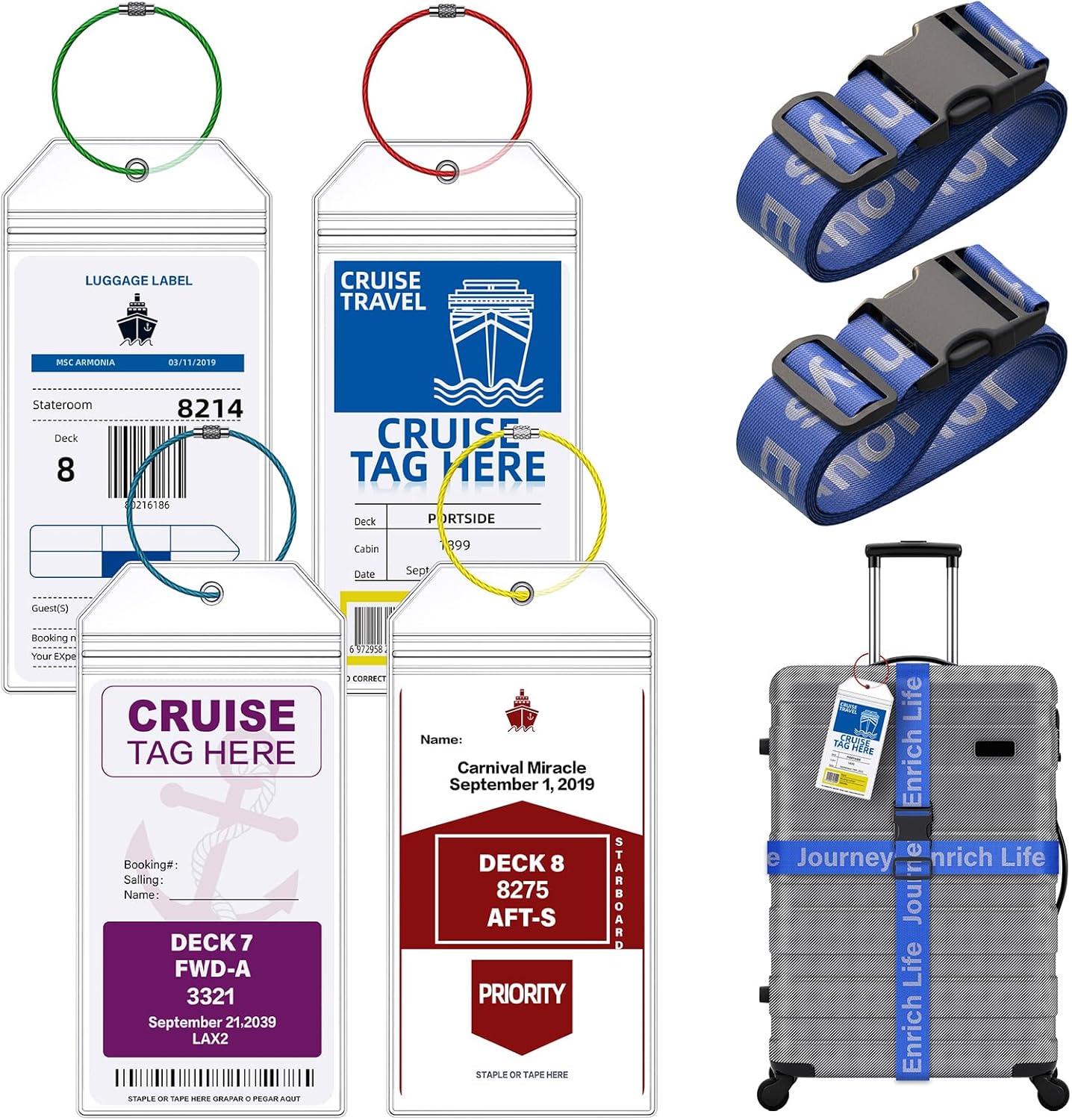 Clear Waterproof Cruise Luggage Tag Holder and Luggage Strap for Carnival, MSC, Costa, NCL & Princess Cruise Ships, Cruise Ship Travel Essential for 2025-2026 (Blue)
