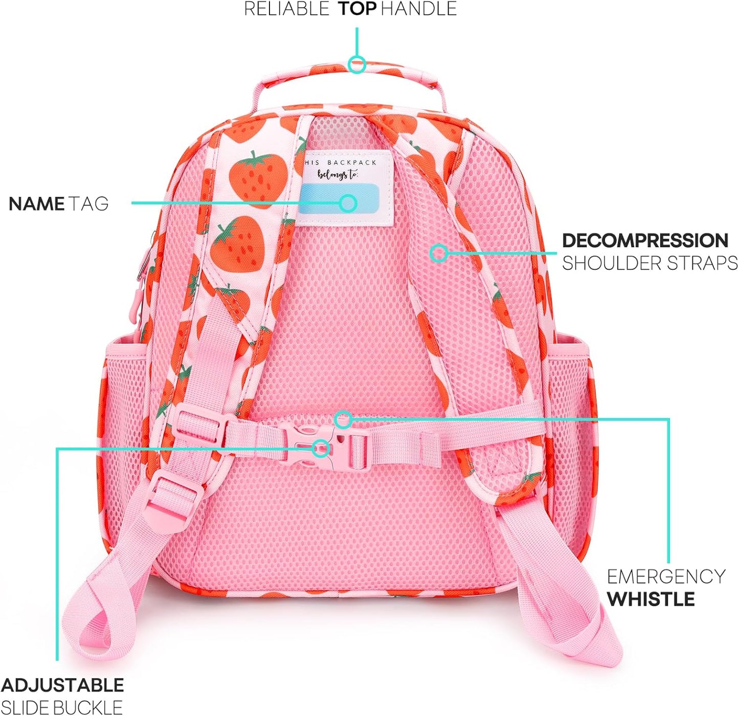 mibasies Girls Backpack 5-8: Lightweight Kids Backpacks for Girls - Girl Bookbag for Elementary School - Strawberry Pink