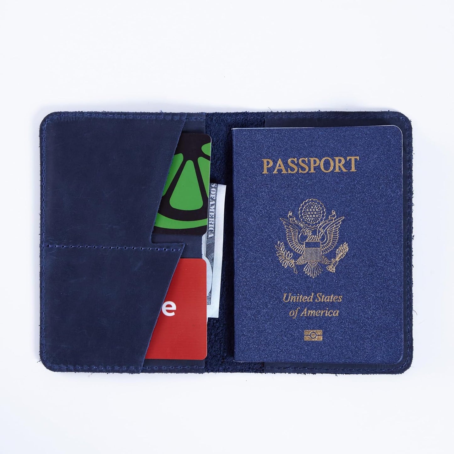INCARNE US Passport Cover Clear - Travel Passport Wallet - Leather Passport Holder for Men Women Family with Card Slots & Note Compartmen - Sleeve Protector - Genuine Leather - Vintage Blue