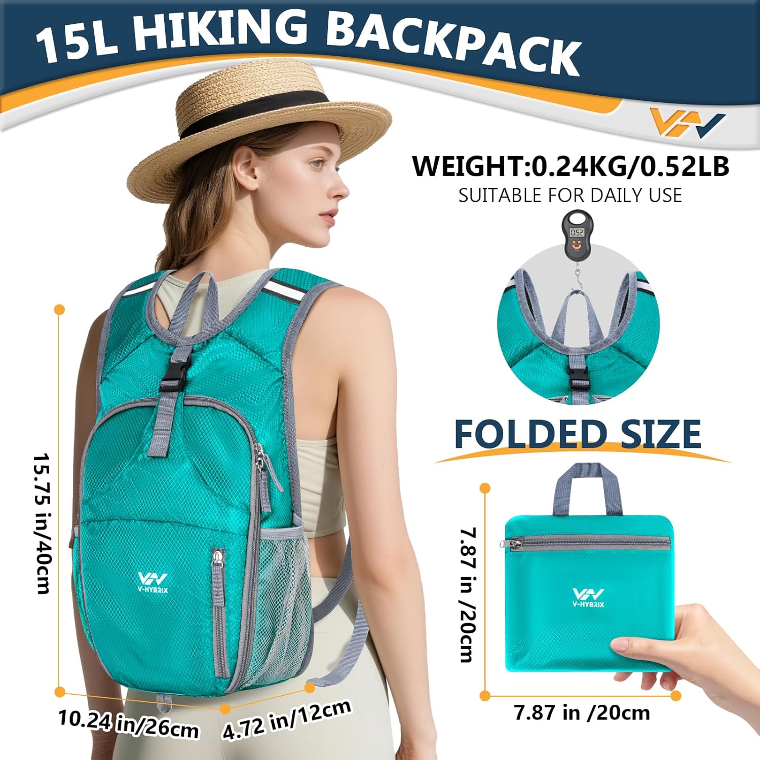 15L Foldable Hiking Backpack,Lightweight Packable Waterproof Machine Washable Daypack with Chest