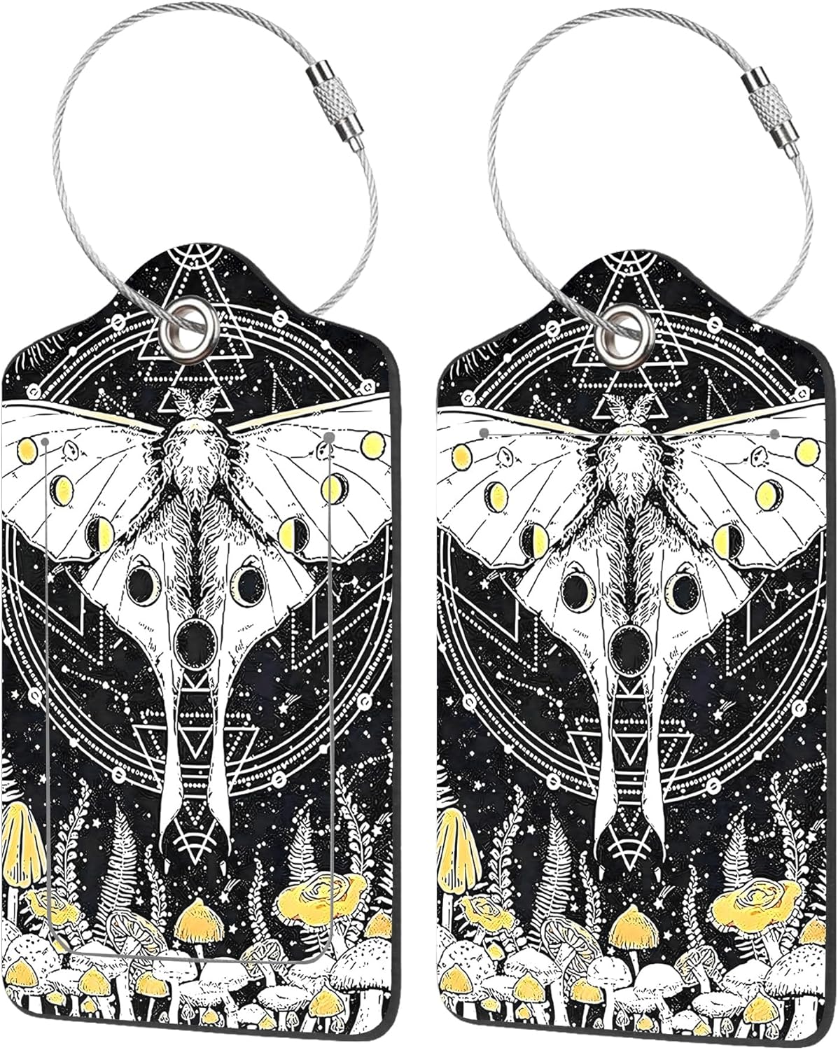 2 Pack Luggage Tag for Suitcase,Beautiful Creative Butterfly and Mushroom PU Leather Suitcase Tags Identifiers with Privacy Name Address Labels and Durable Steel Loop for Women Men Travel