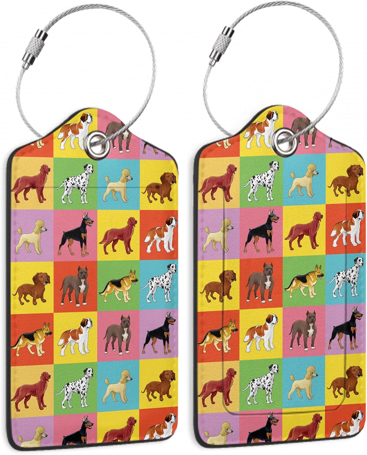 Luggage Tags for Suitcase,2 Pack Cute Dogs Luggage Tag Colorful Cartoon Leather Privacy Cover ID Label with Stainless Steel Loop for Women Men Kids Girls Travel