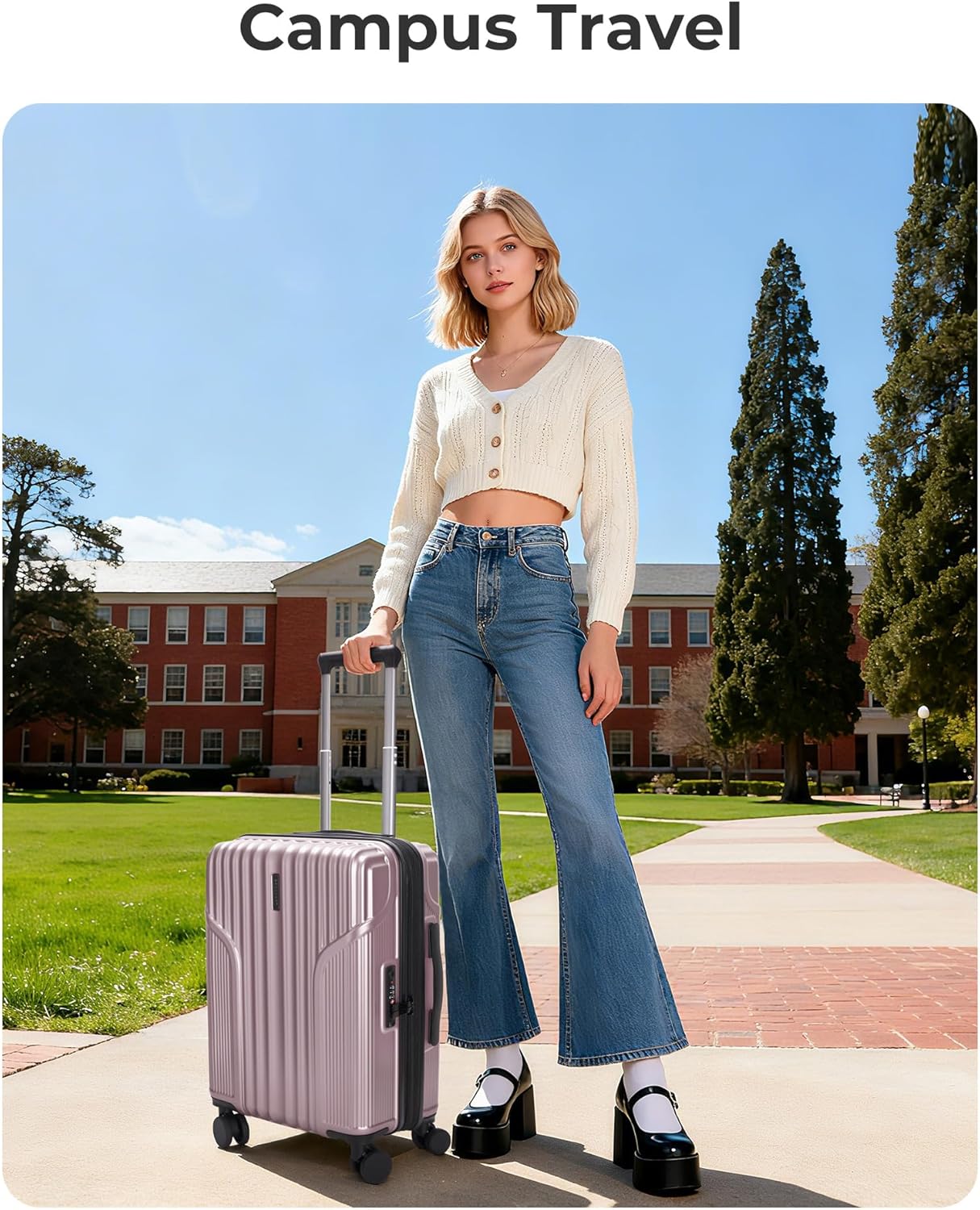 BAGSMART Carry On Luggage 22x14x9 Airline Approved, luggage with Spinner Wheels, 20 Inch Expandable Hardside Carry On Suitcase with TSA Lock Rolling Travel suitcase Carry-On, Pink Lavender