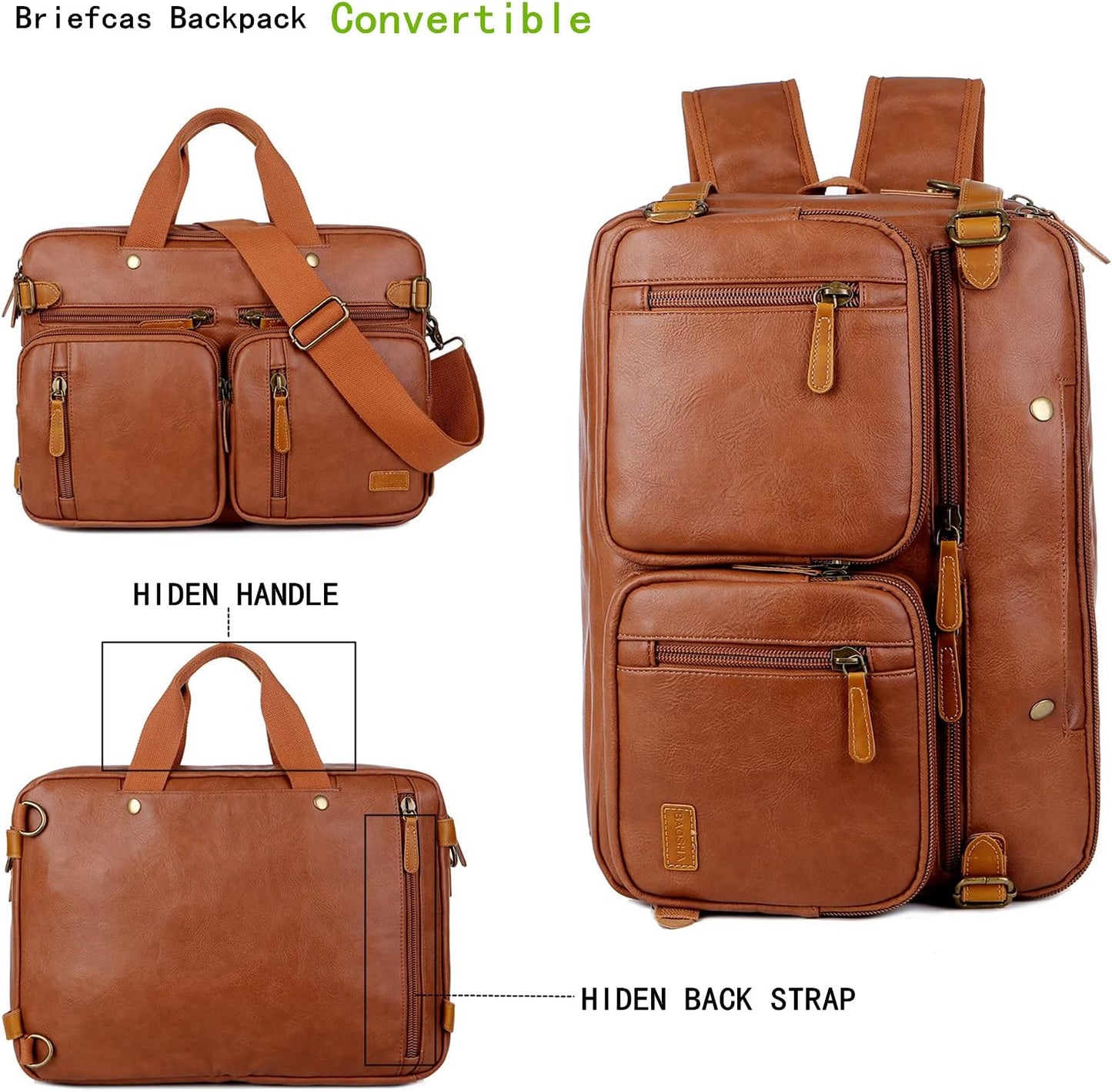 Men Vegan Leather Briefcase Backpack Hybrid 17 Inch Laptop Bag Case Business Messenger bag HB-22