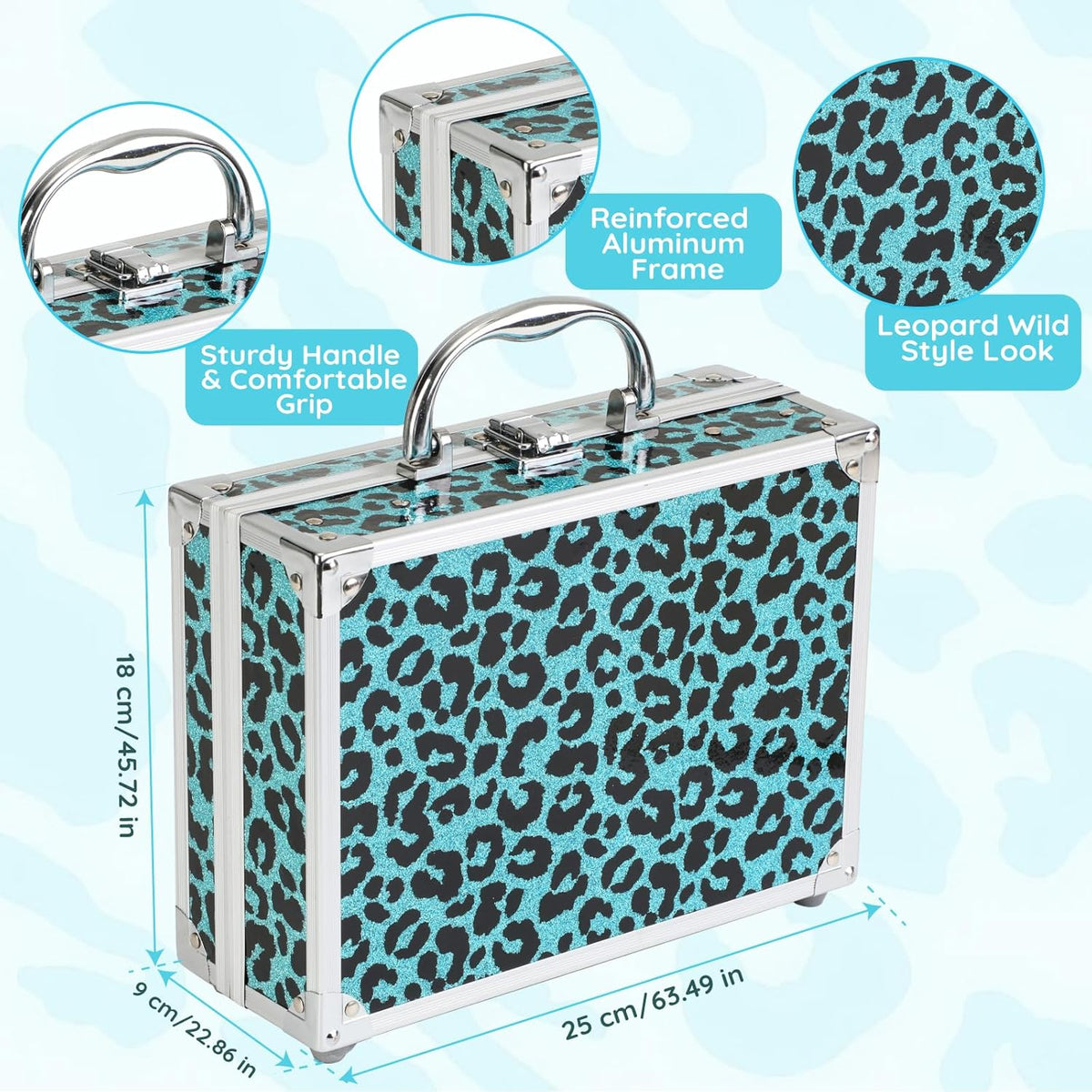 Anpro All-In-One Leopord Double Folding Makeup Carry Case with Pro Teen Makeup Set, Full Starter