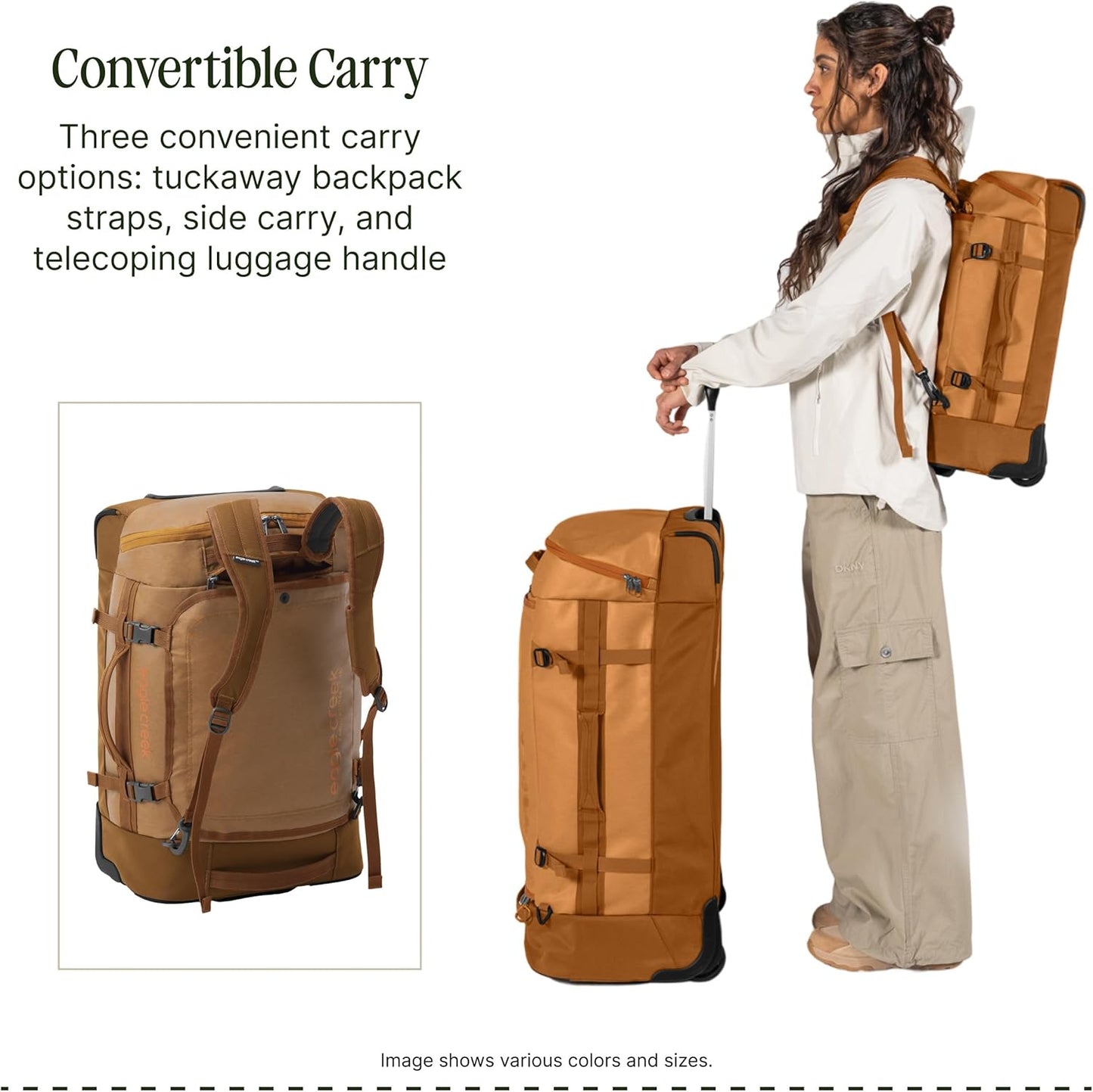 Eagle Creek Cargo Hauler XT Wheeled Duffel - Wheeled Backpack Duffel - Deployable Backpack Straps - Lockable U-Lid & Easy Access Compartment - Iron Orange