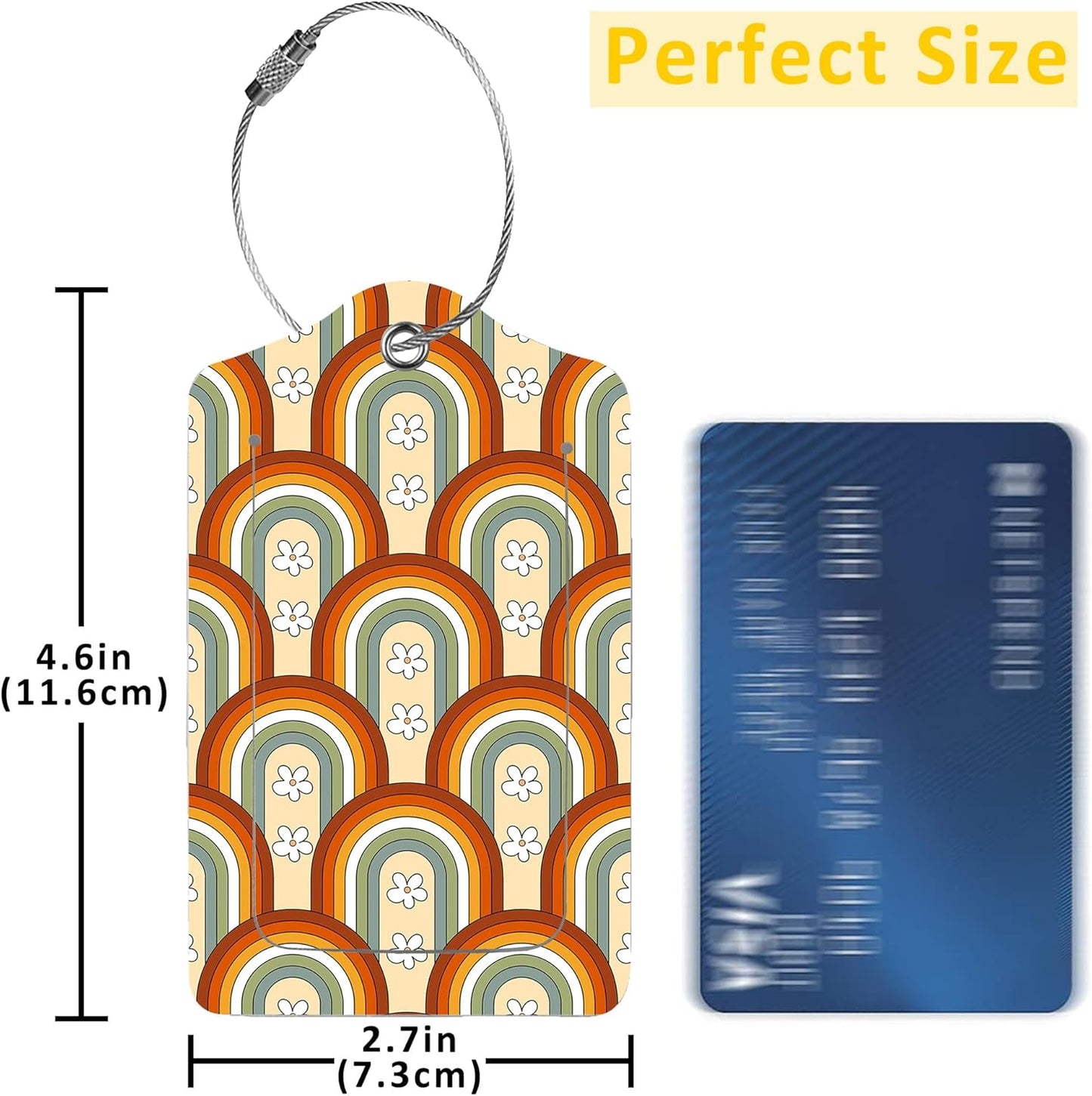 2 Pack Luggage Tag for Suitcase,Retro Rainbow PU Leather Suitcase Tags Identifiers with Privacy Name Address Labels and Durable Steel Loop for Women Men Travel