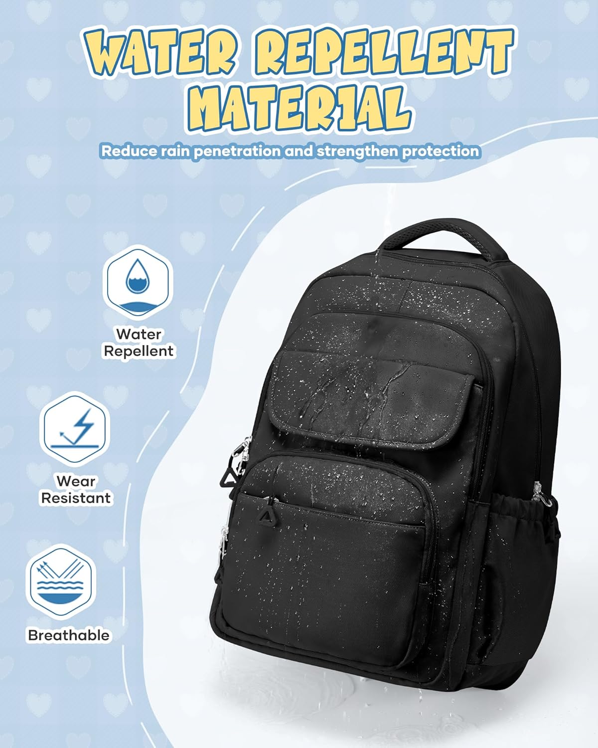 Black School Backpack for Women Men Cute Backpack for College Students Lightweight High School bag for Teens Girls Boys Waterproof Casual Daypacks Bookbag