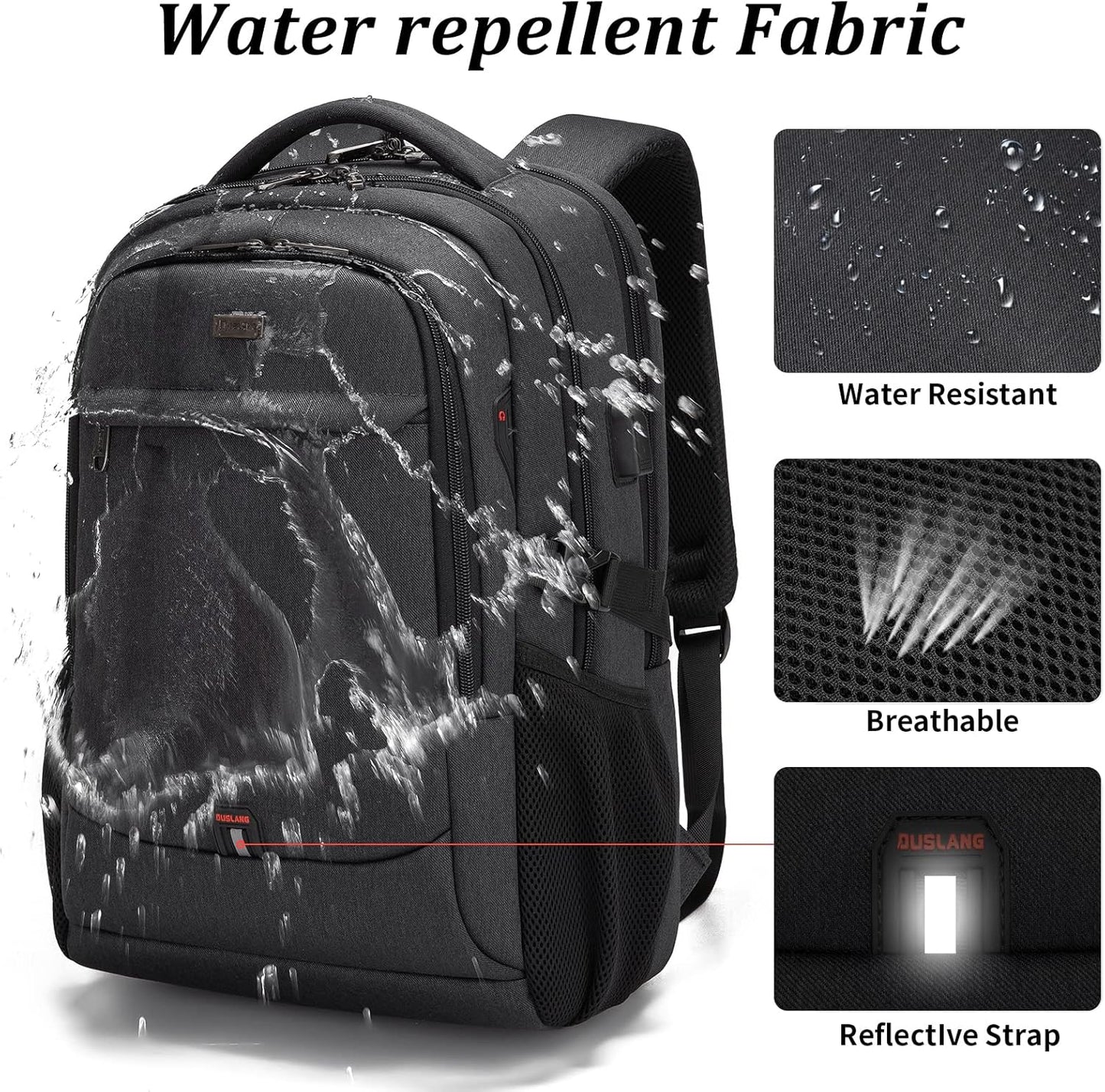 DUSLANG 17 Inch Laptop Backpack for Travel Water Resistant College Backpack for Men/Women Laptop Bag with USB Charging Port and Small Canvas Tote Bag, Black