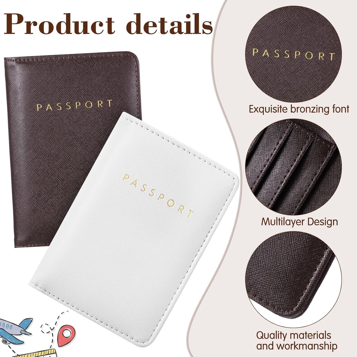 Frienda 2 Pieces Bridal Passport Covers Holder Waterproof Leather Holder Covers Travel Wallet Passport Case for Women and Men