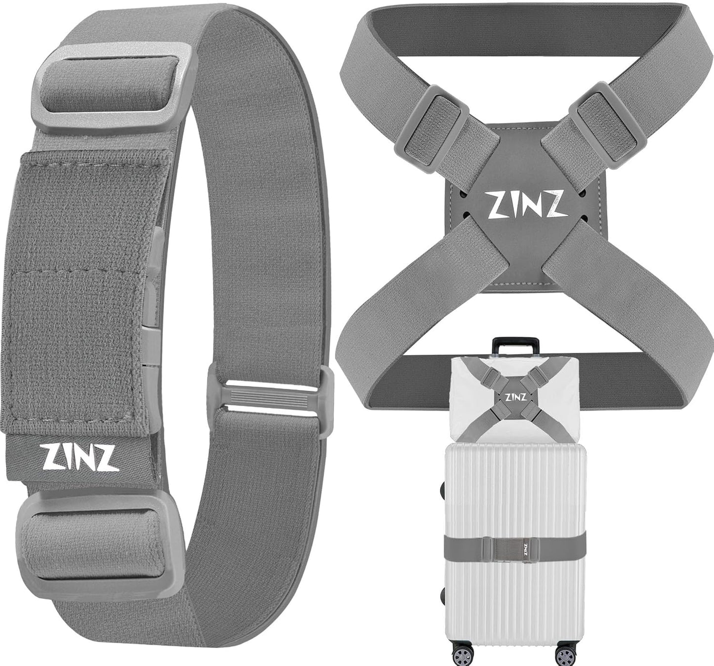2-Pack High Elastic Luggage Strap Adjustable Travel Bag Belt Bungees for More Applications (Gray-Set)