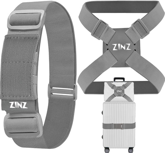 2-Pack High Elastic Luggage Strap Adjustable Travel Bag Belt Bungees for More Applications (Gray-Set)