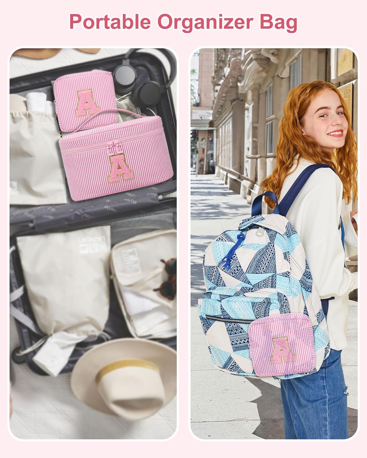 MONSTINA Initial Makeup Bag for Women,Personalized Make Up Case for 10 11 12 13 14 15 16 17 18
